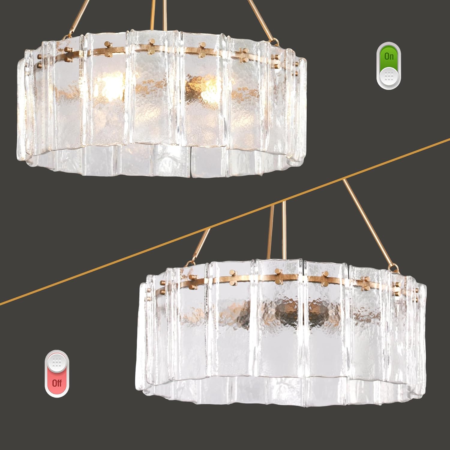 Modern Round Crystal Glass Chandelier Gold Dining Room Pendant Ceiling Light