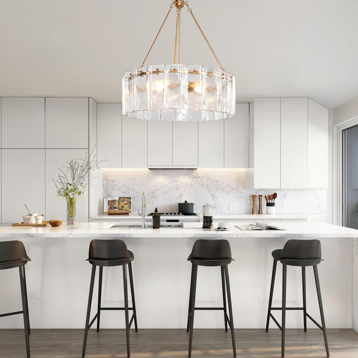 Modern Round Crystal Glass Chandelier Gold Dining Room Pendant Ceiling Light