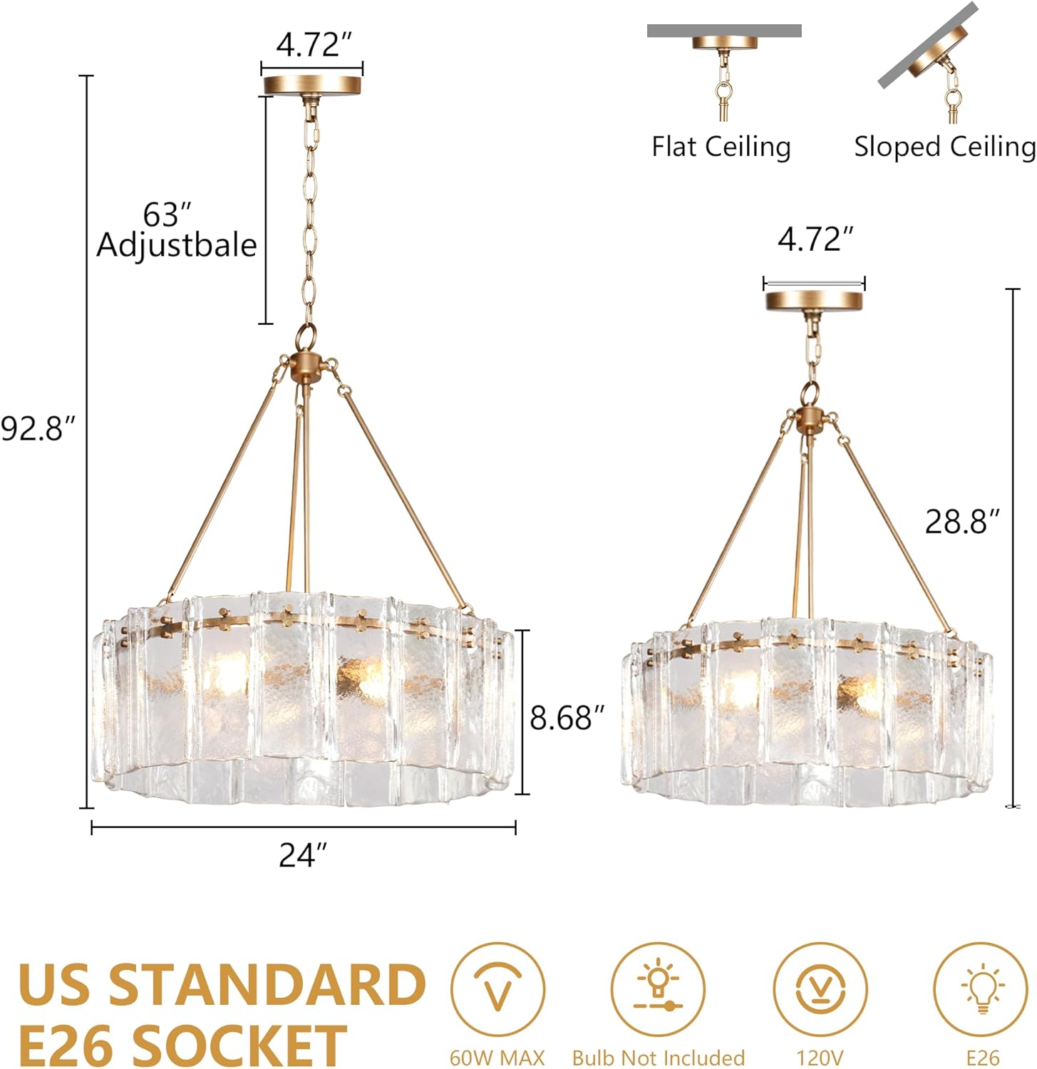 Modern Round Crystal Glass Chandelier Gold Dining Room Pendant Ceiling Light