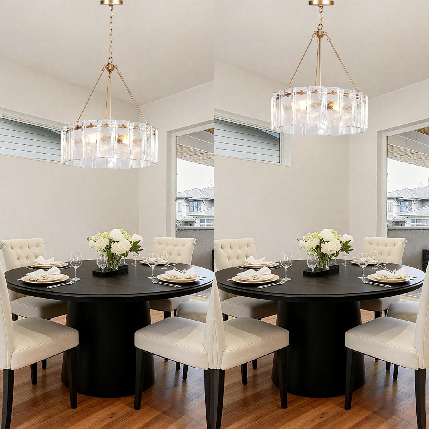 Modern Round Crystal Glass Chandelier Gold Dining Room Pendant Ceiling Light
