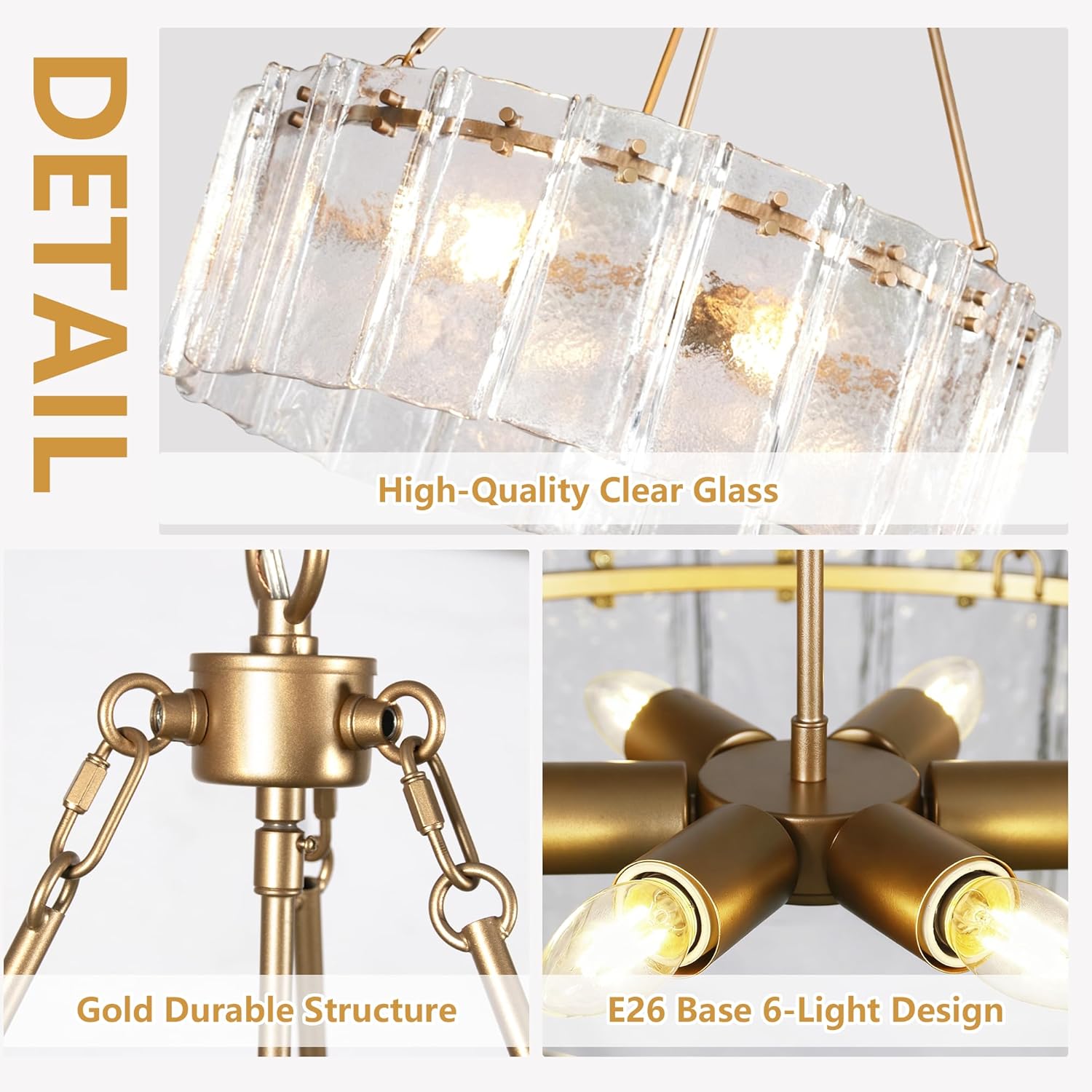 Modern Round Crystal Glass Chandelier Gold Dining Room Pendant Ceiling Light
