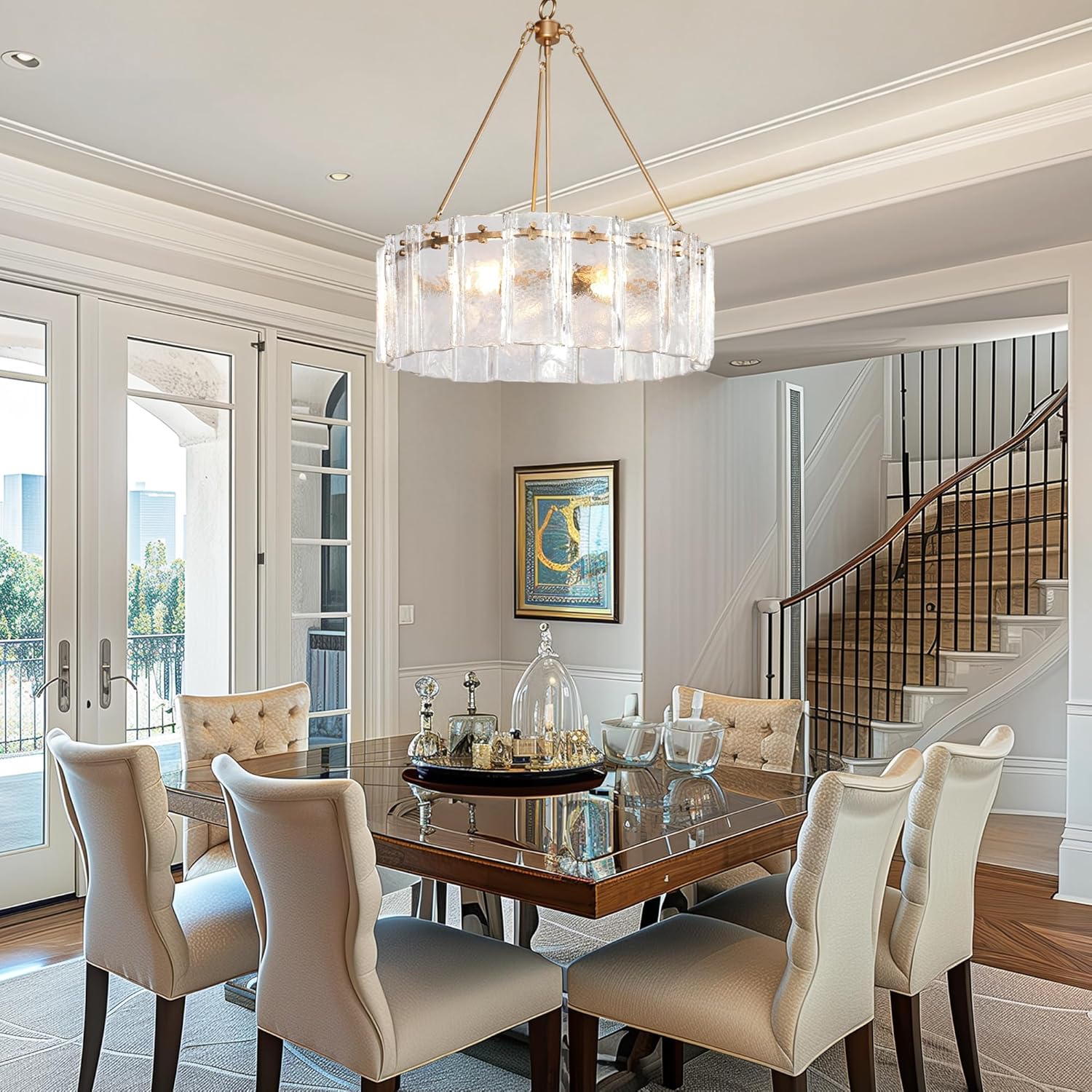 Modern Round Crystal Glass Chandelier Gold Dining Room Pendant Ceiling Light