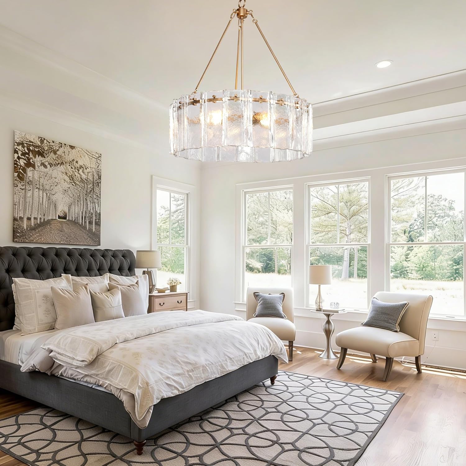 Modern Round Crystal Glass Chandelier Gold Dining Room Pendant Ceiling Light