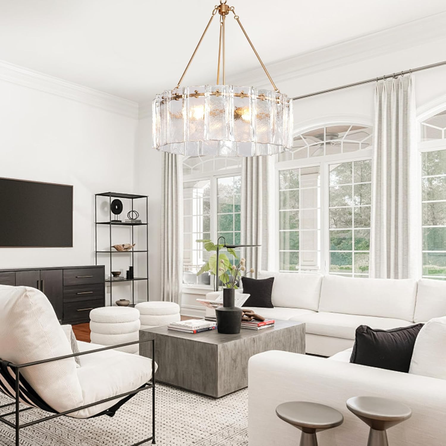 Modern Round Crystal Glass Chandelier Gold Dining Room Pendant Ceiling Light