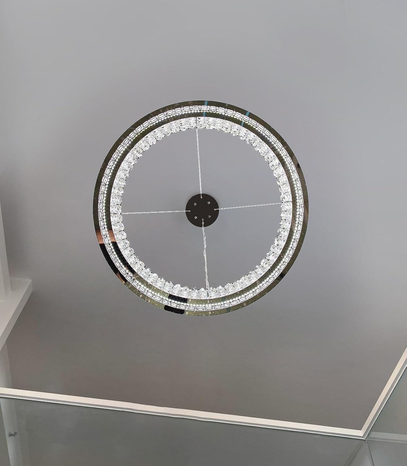 Modern Luxury Crystal LED Chandelier Round Dimmable Pendant Light Adjustable Height Ceiling Lamp