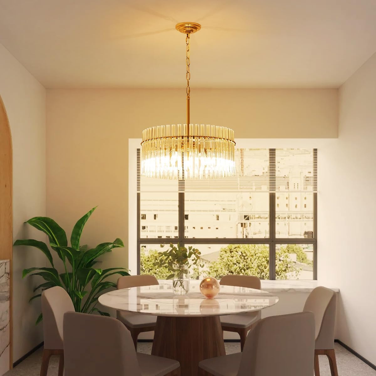 Luxury Modern Crystal Chandelier – Round Gold Pendant Ceiling Light with Adjustable Height