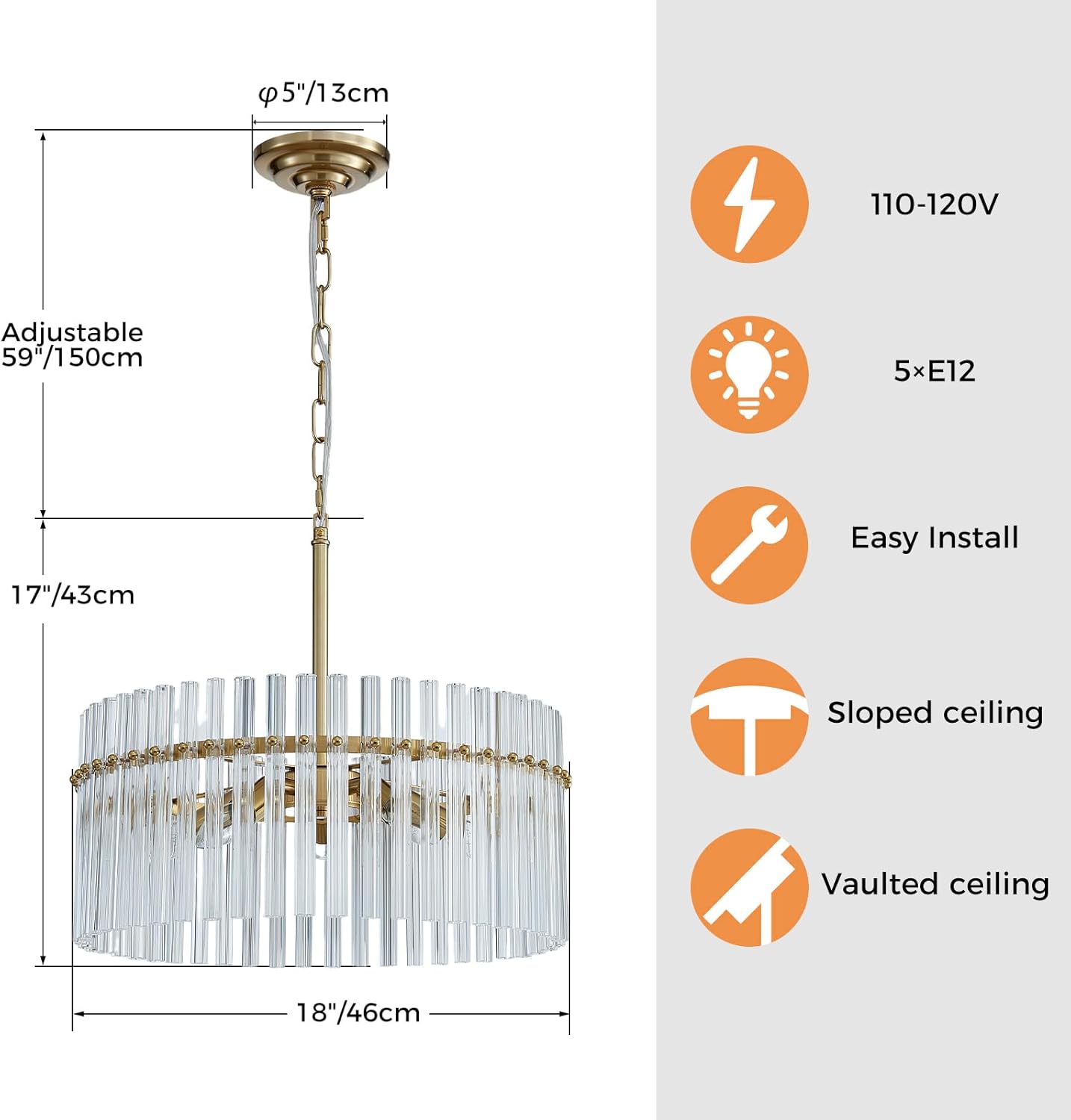 Luxury Modern Crystal Chandelier – Round Gold Pendant Ceiling Light with Adjustable Height
