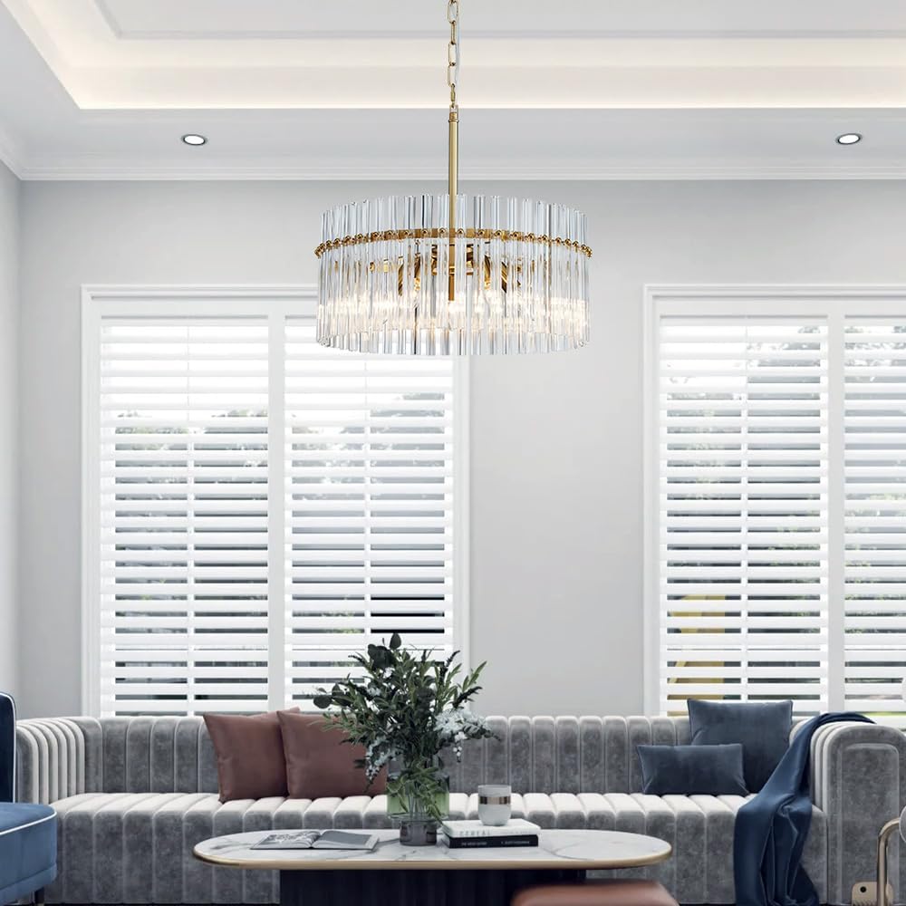 Luxury Modern Crystal Chandelier – Round Gold Pendant Ceiling Light with Adjustable Height
