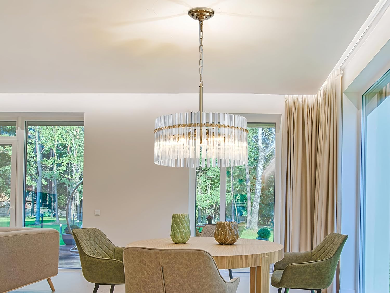 Luxury Modern Crystal Chandelier – Round Gold Pendant Ceiling Light with Adjustable Height