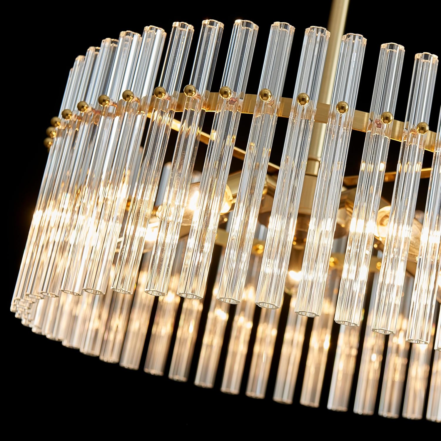 Luxury Modern Crystal Chandelier – Round Gold Pendant Ceiling Light with Adjustable Height