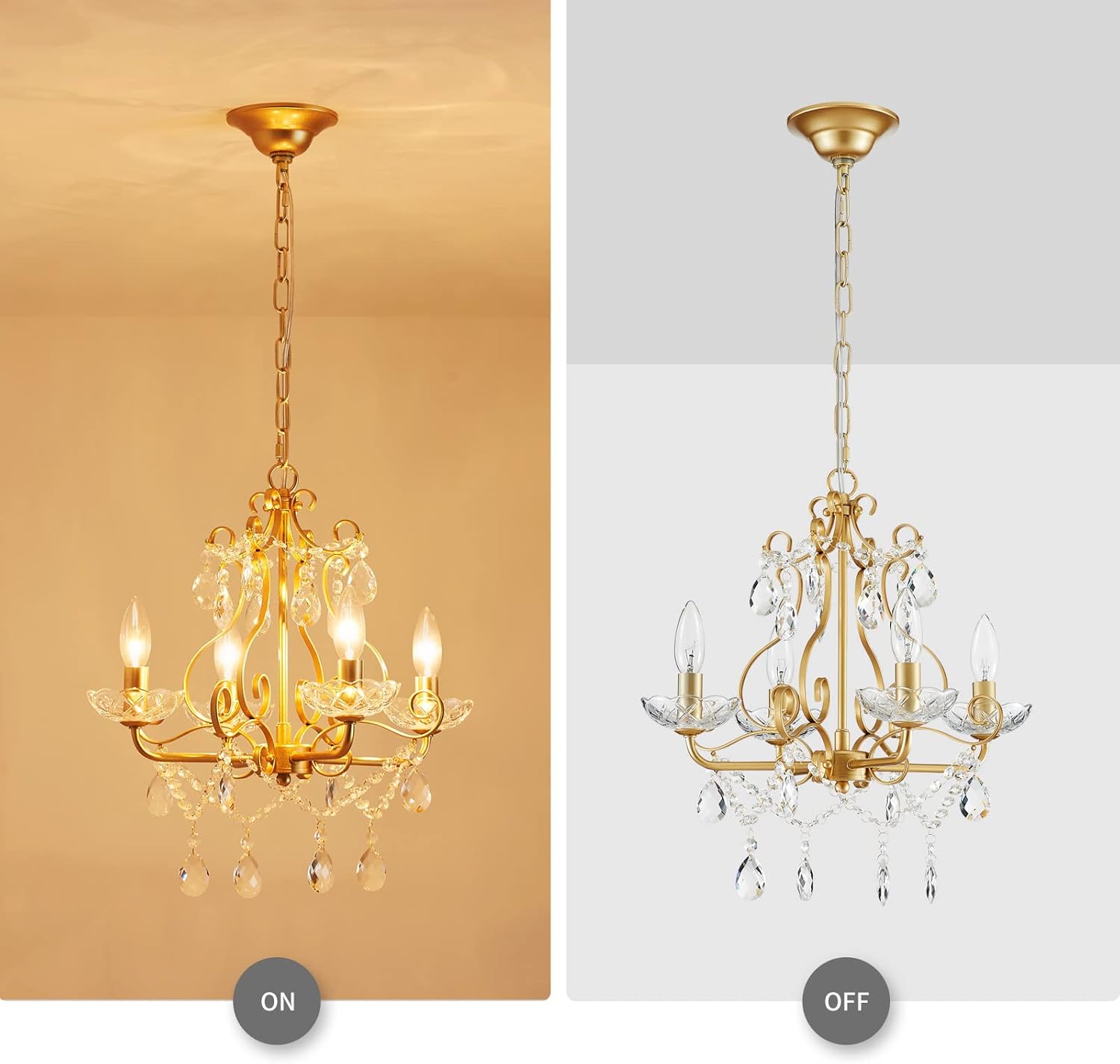4-Light Gold Crystal Chandelier Pendant Light – 16
