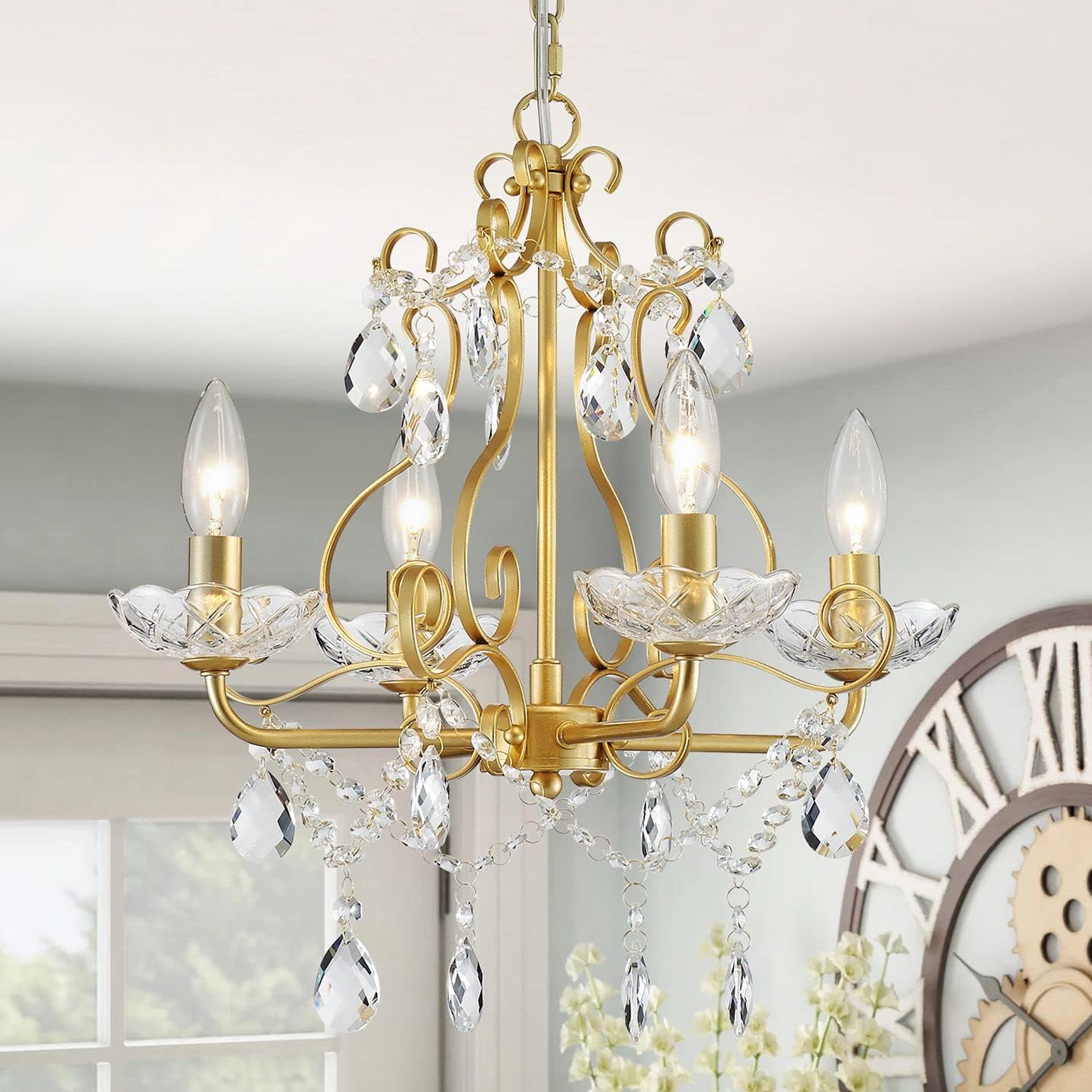 4-Light Gold Crystal Chandelier Pendant Light – 16