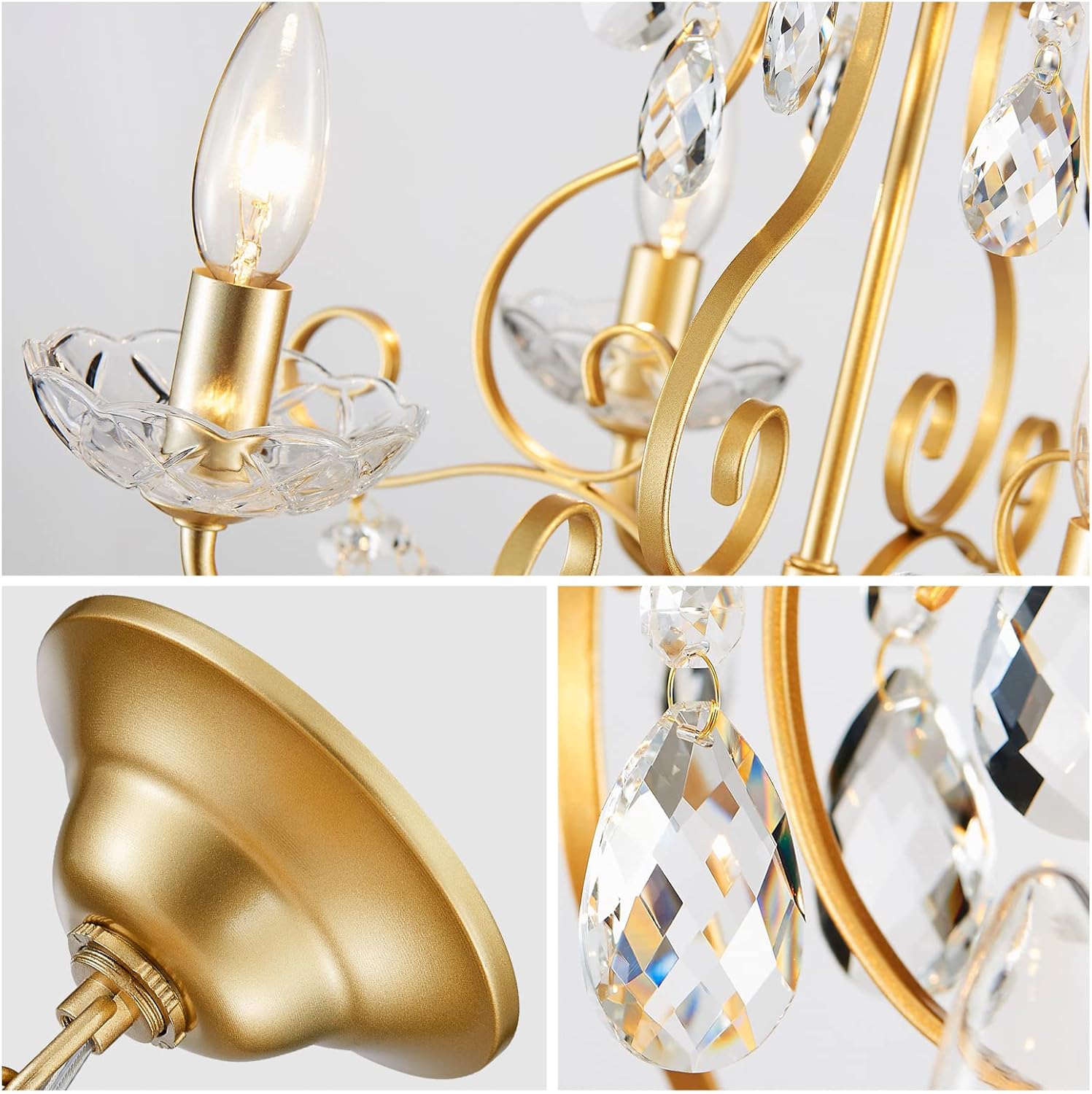 4-Light Gold Crystal Chandelier Pendant Light – 16