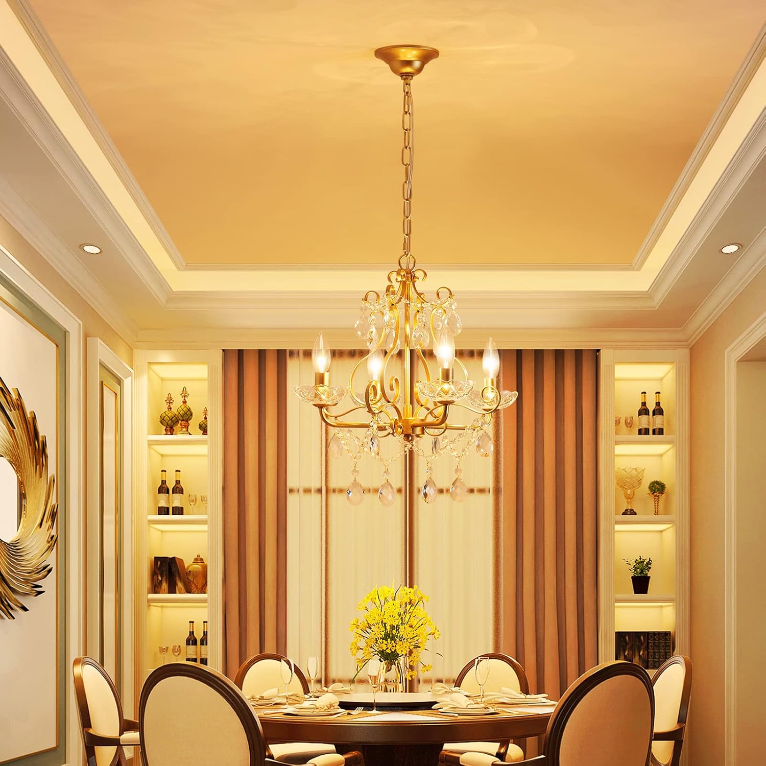 4-Light Gold Crystal Chandelier Pendant Light – 16