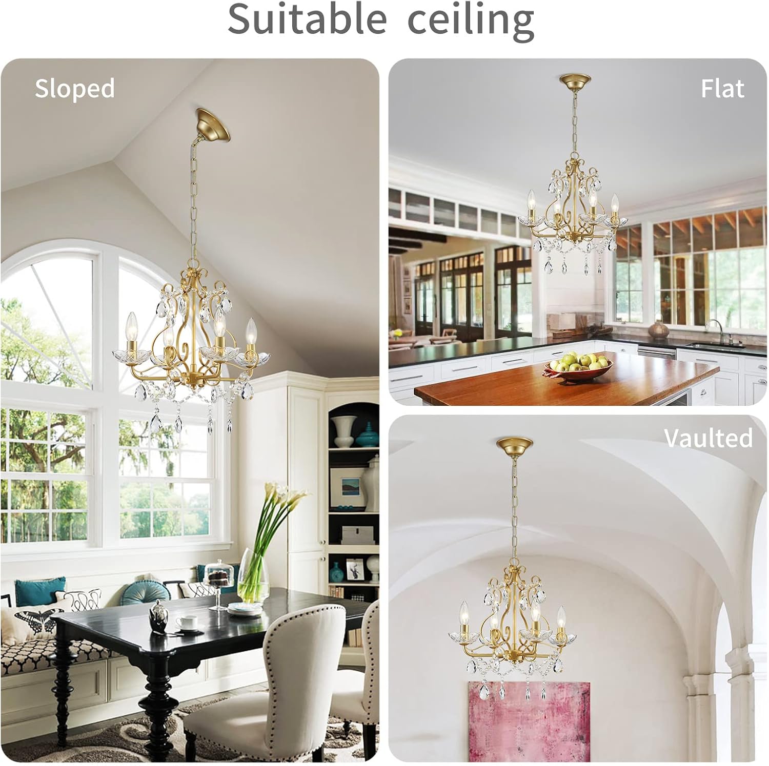 4-Light Gold Crystal Chandelier Pendant Light – 16