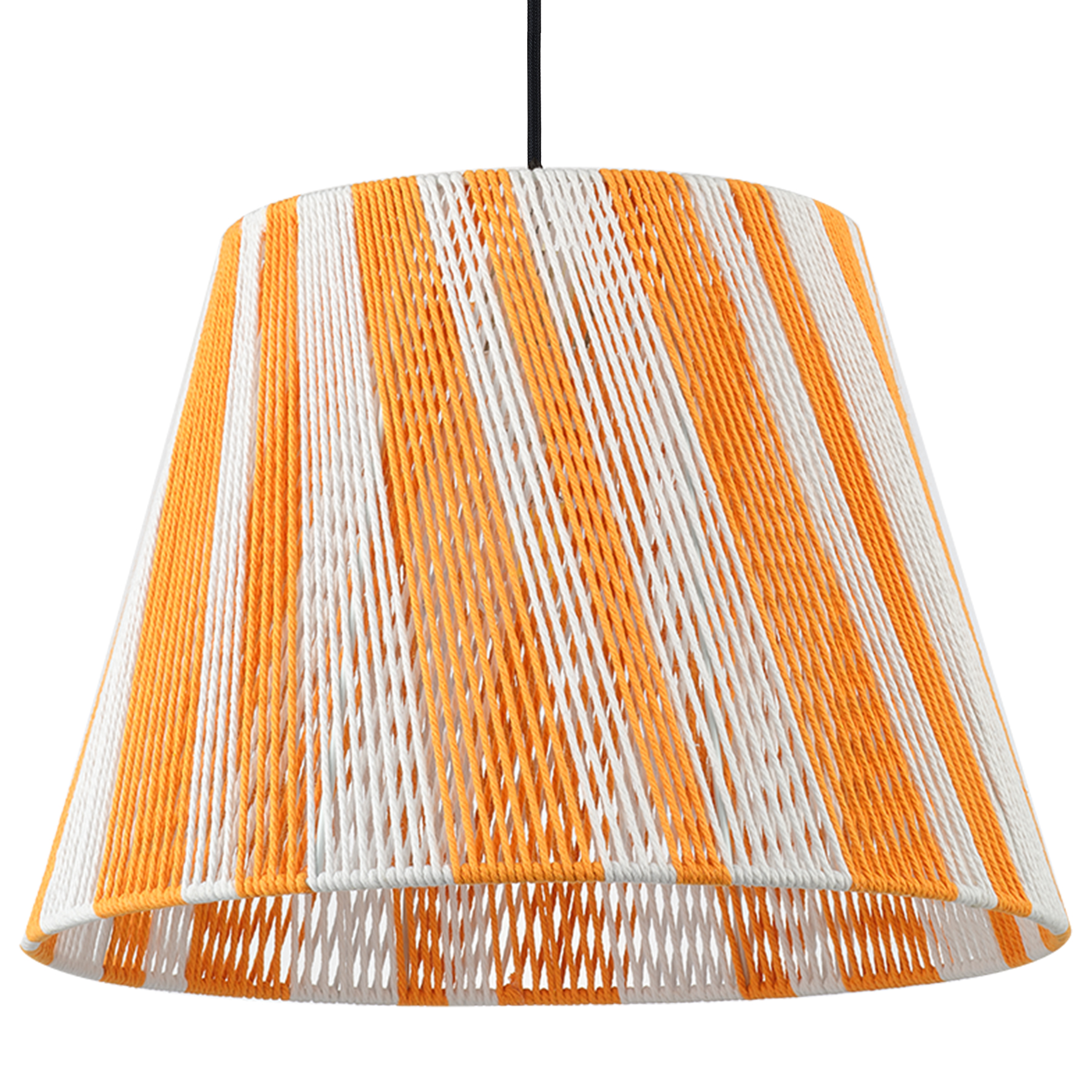 Handmade Cotton String Pendant Light - Adjustable Height, Orange & White Woven Lampshade