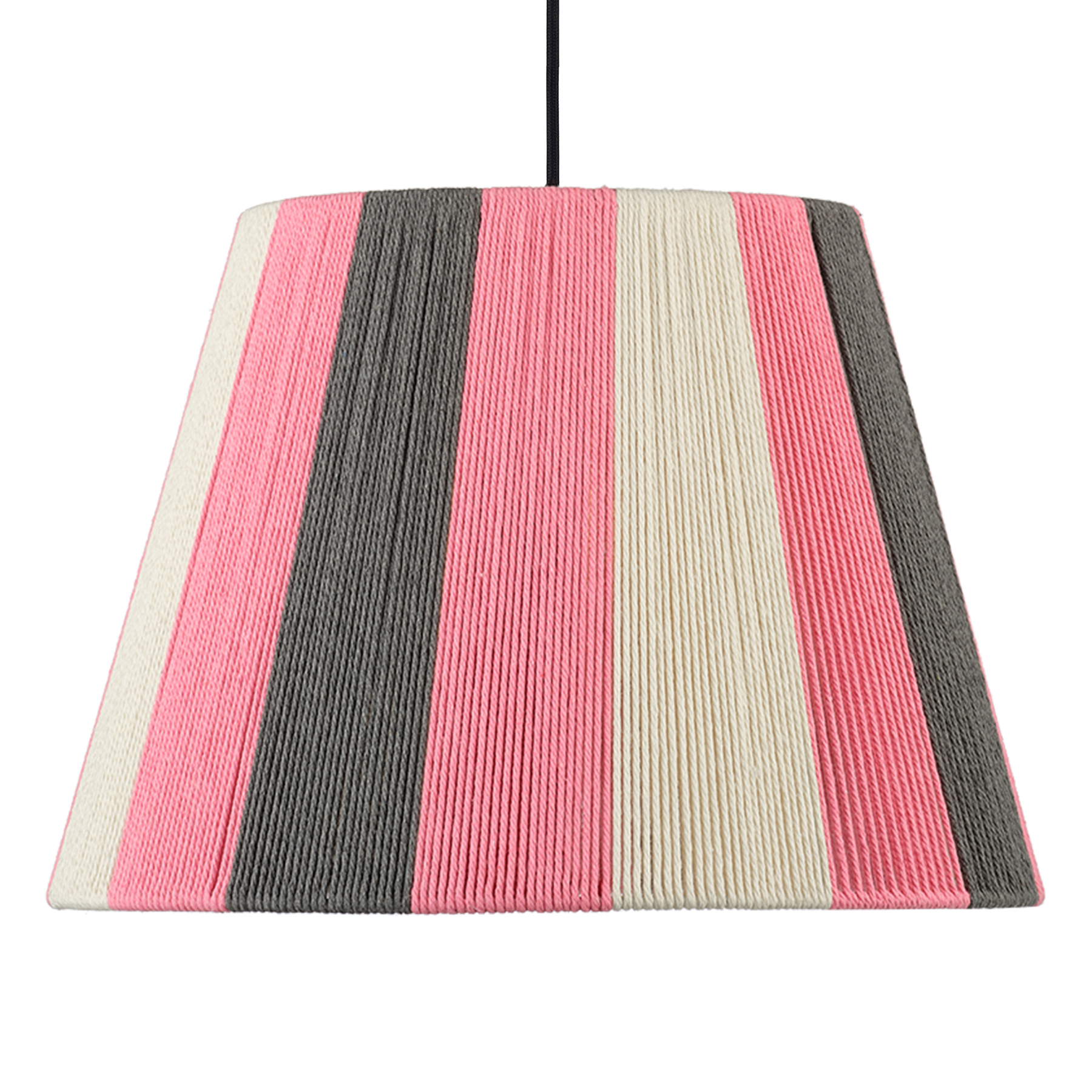 Pink Striped Cotton String Pendant Light - Handmade Woven Lampshade, Adjustable Ceiling Lamp