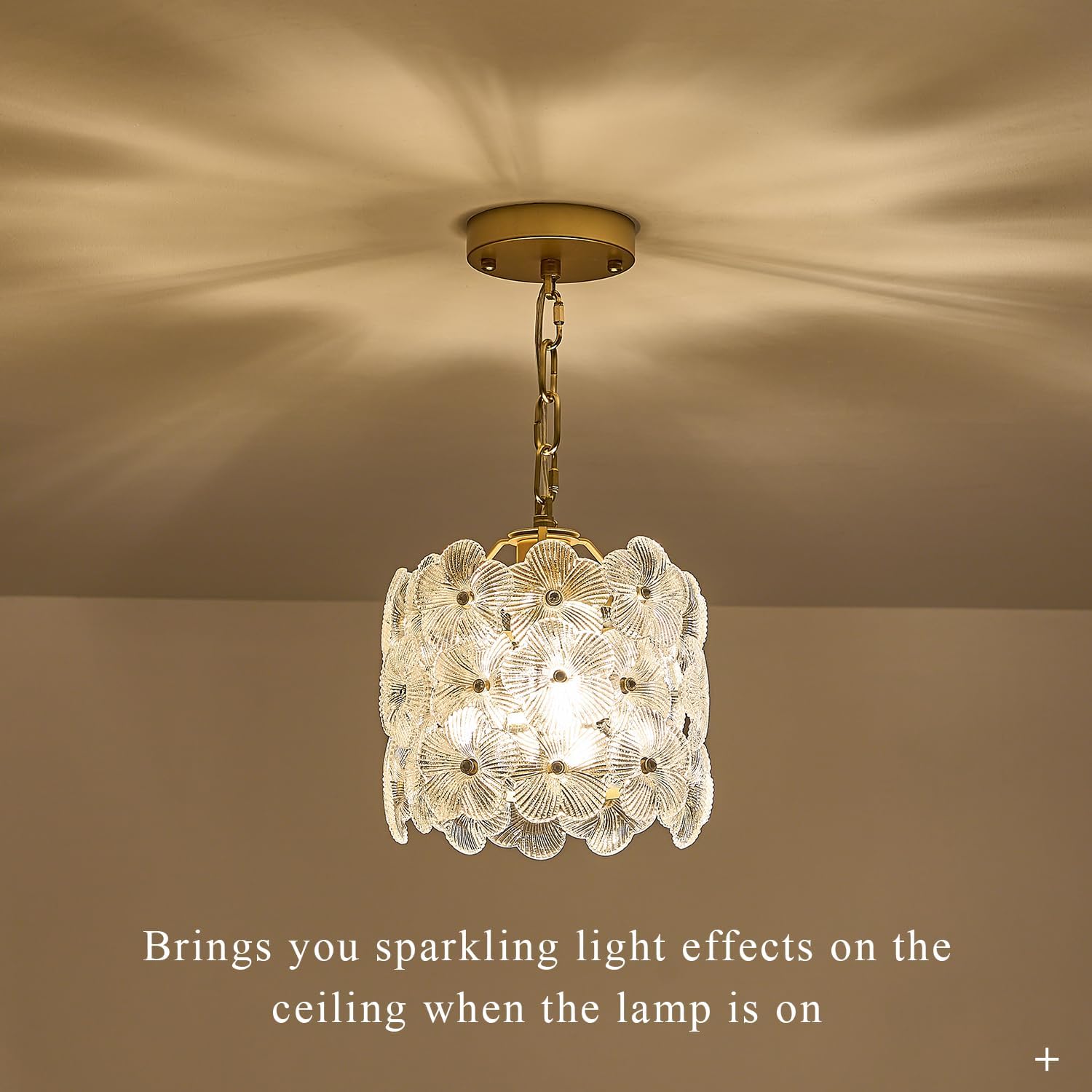 Small Modern Gold Crystal Pendant Light - Floral Design E26 Hanging Lamp with Adjustable Height