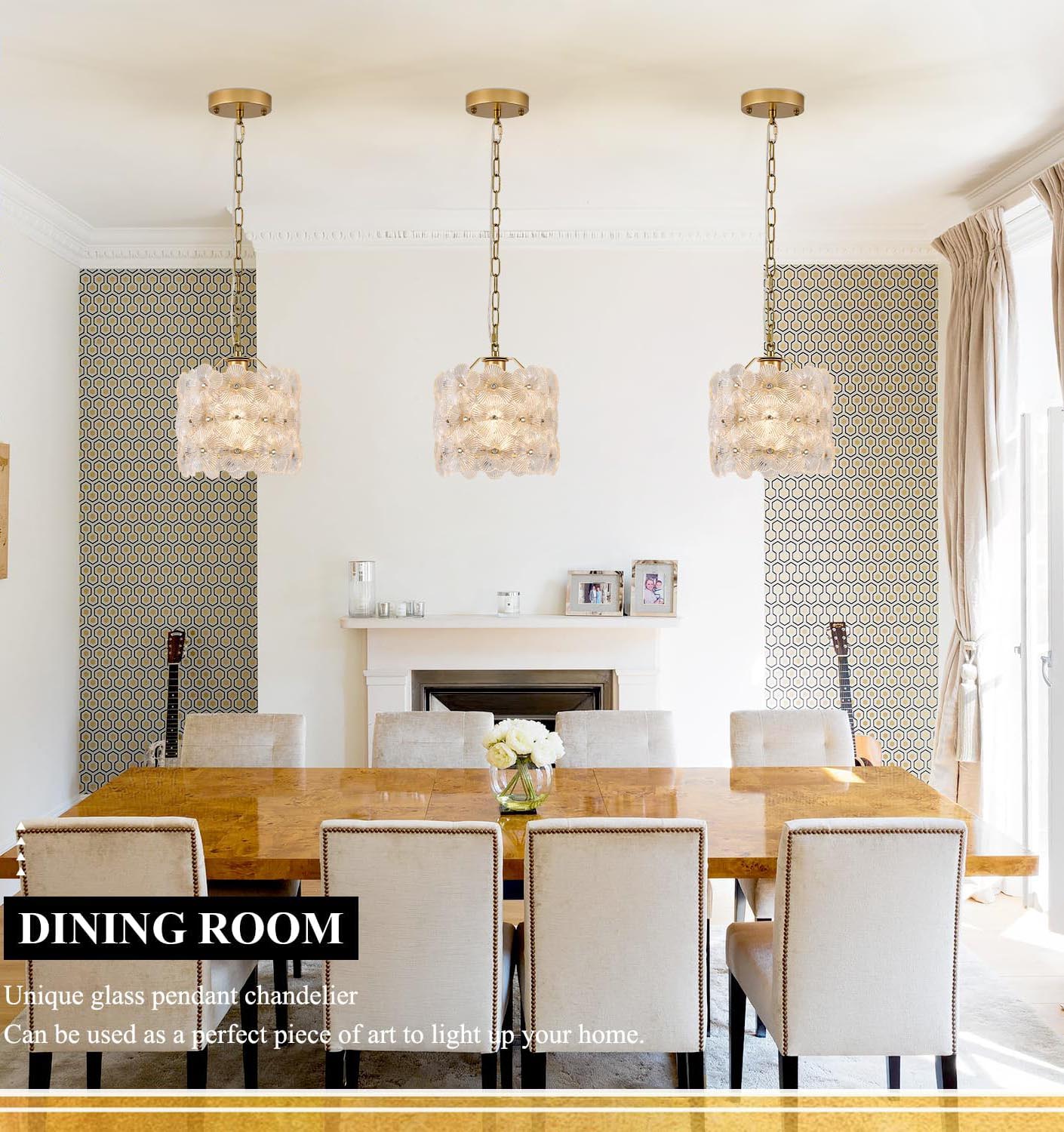 Small Modern Gold Crystal Pendant Light - Floral Design E26 Hanging Lamp with Adjustable Height