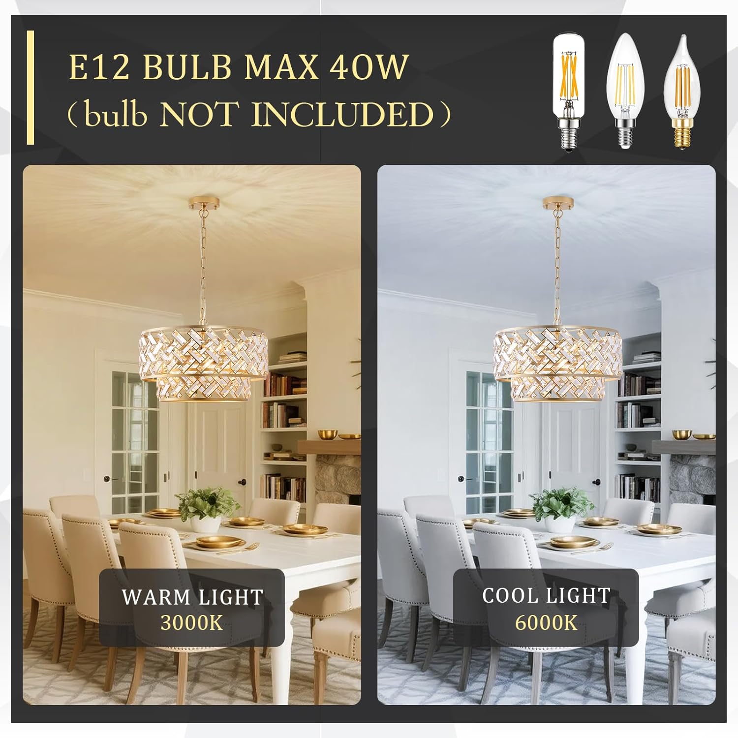 Modern Gold Crystal Drum Chandelier with Dual Mount for Ceiling