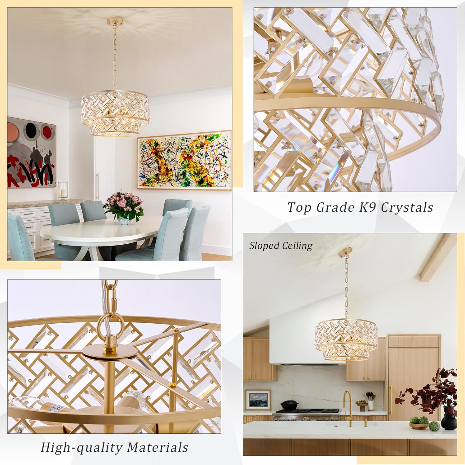 Modern Gold Crystal Drum Chandelier with Dual Mount for Ceiling