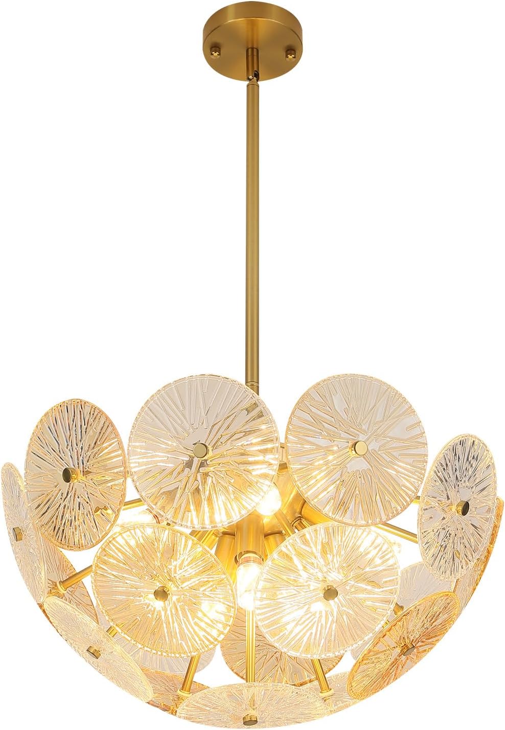 Modern Gold Chandelier 8-Light E12 Ceiling Pendant with Textured Glass Discs
