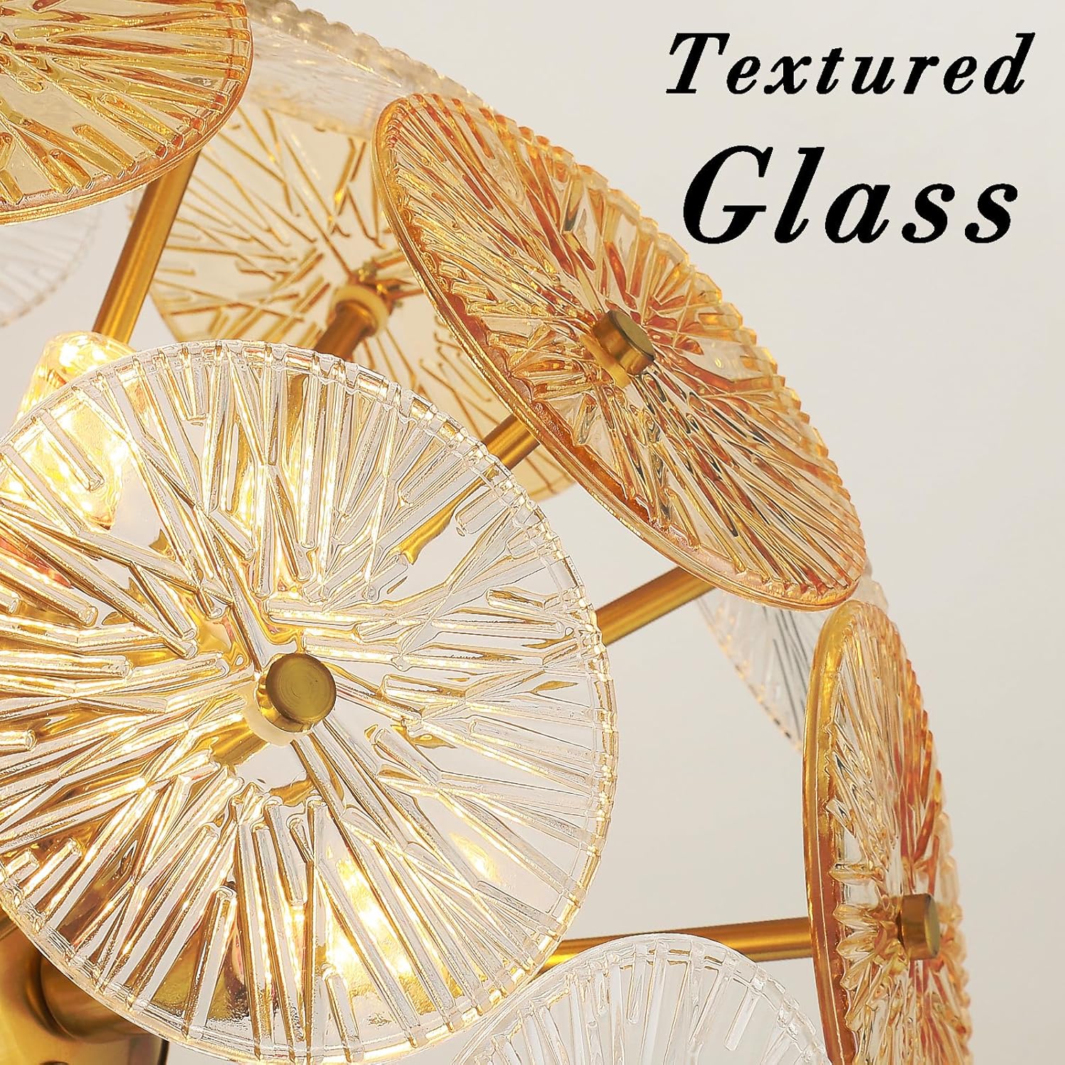 Modern Gold Chandelier 8-Light E12 Ceiling Pendant with Textured Glass Discs