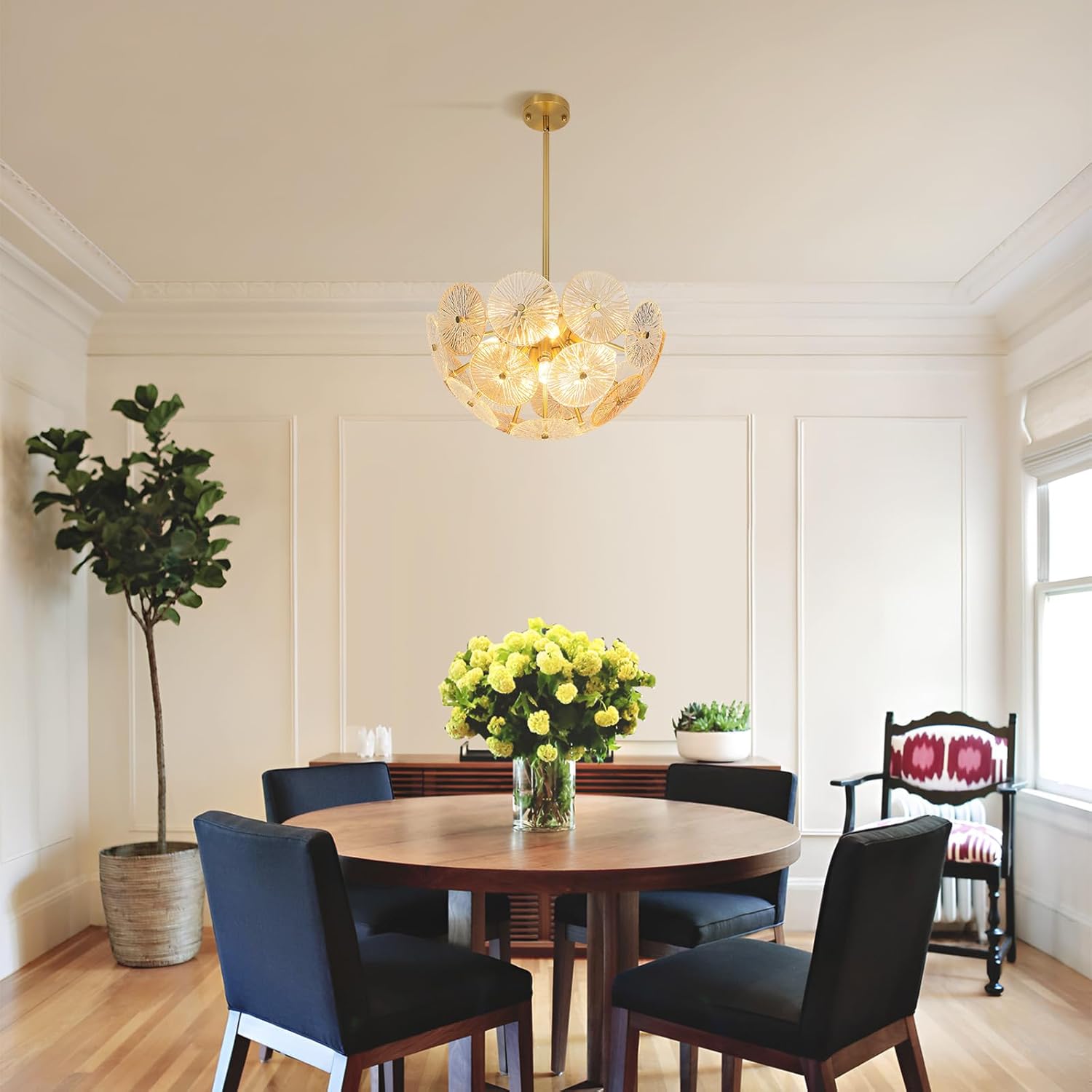 Modern Gold Chandelier 8-Light E12 Ceiling Pendant with Textured Glass Discs