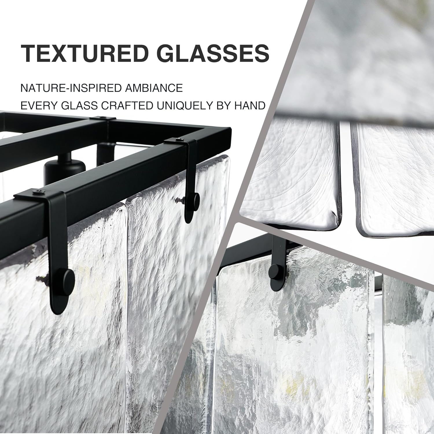 Modern 5-Light Rectangular Pendant Chandelier Textured Glass Dining Table Linear Light