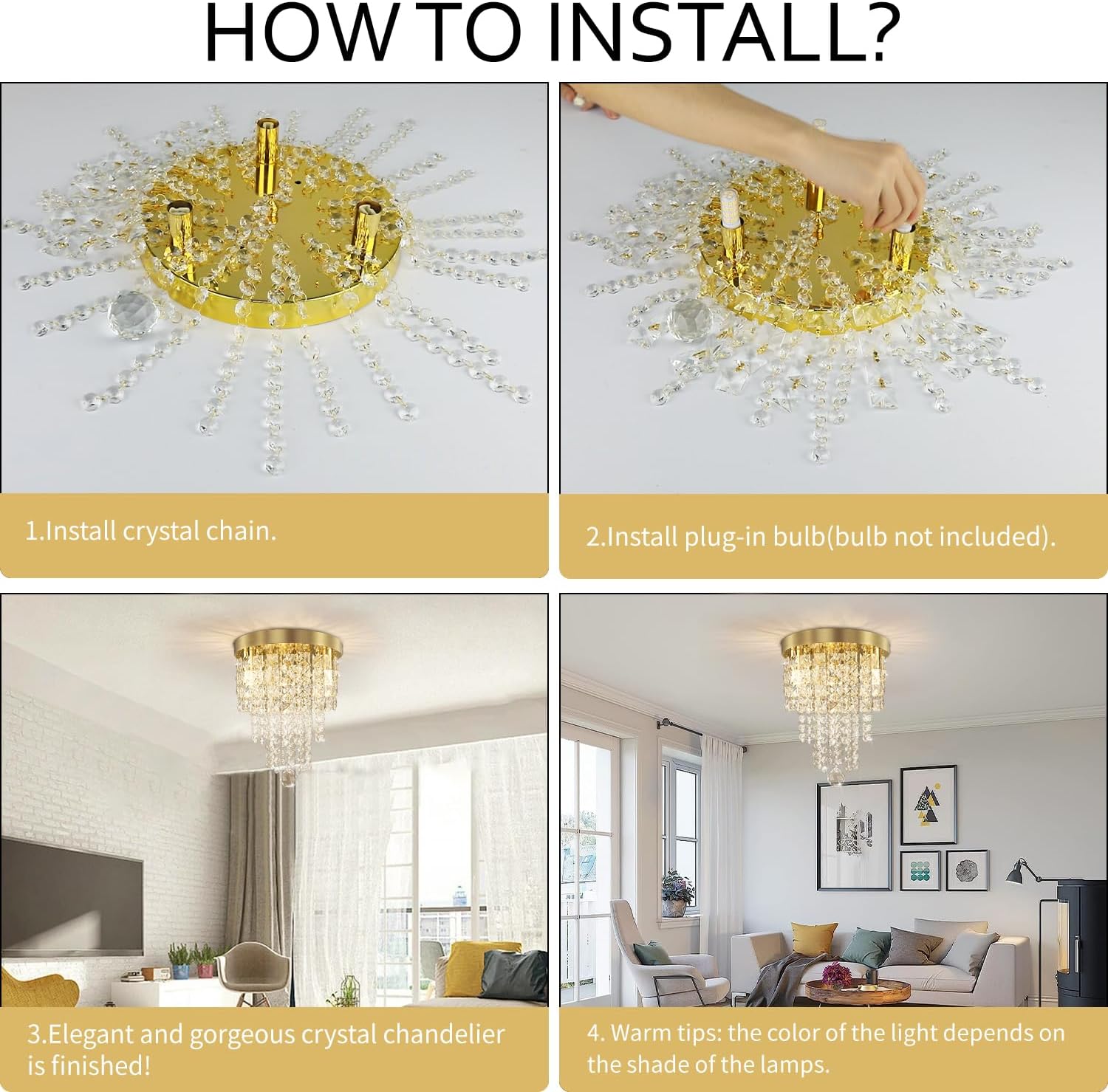 Modern Luxury Gold Crystal Flush Mount Ceiling Light Tiered Chandelier G9 Dimmable