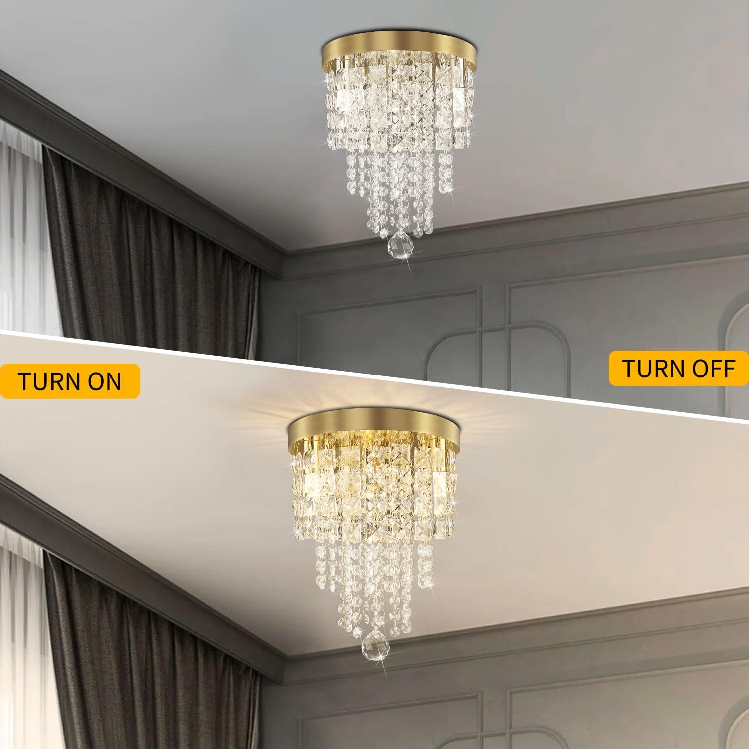 Modern Luxury Gold Crystal Flush Mount Ceiling Light Tiered Chandelier G9 Dimmable
