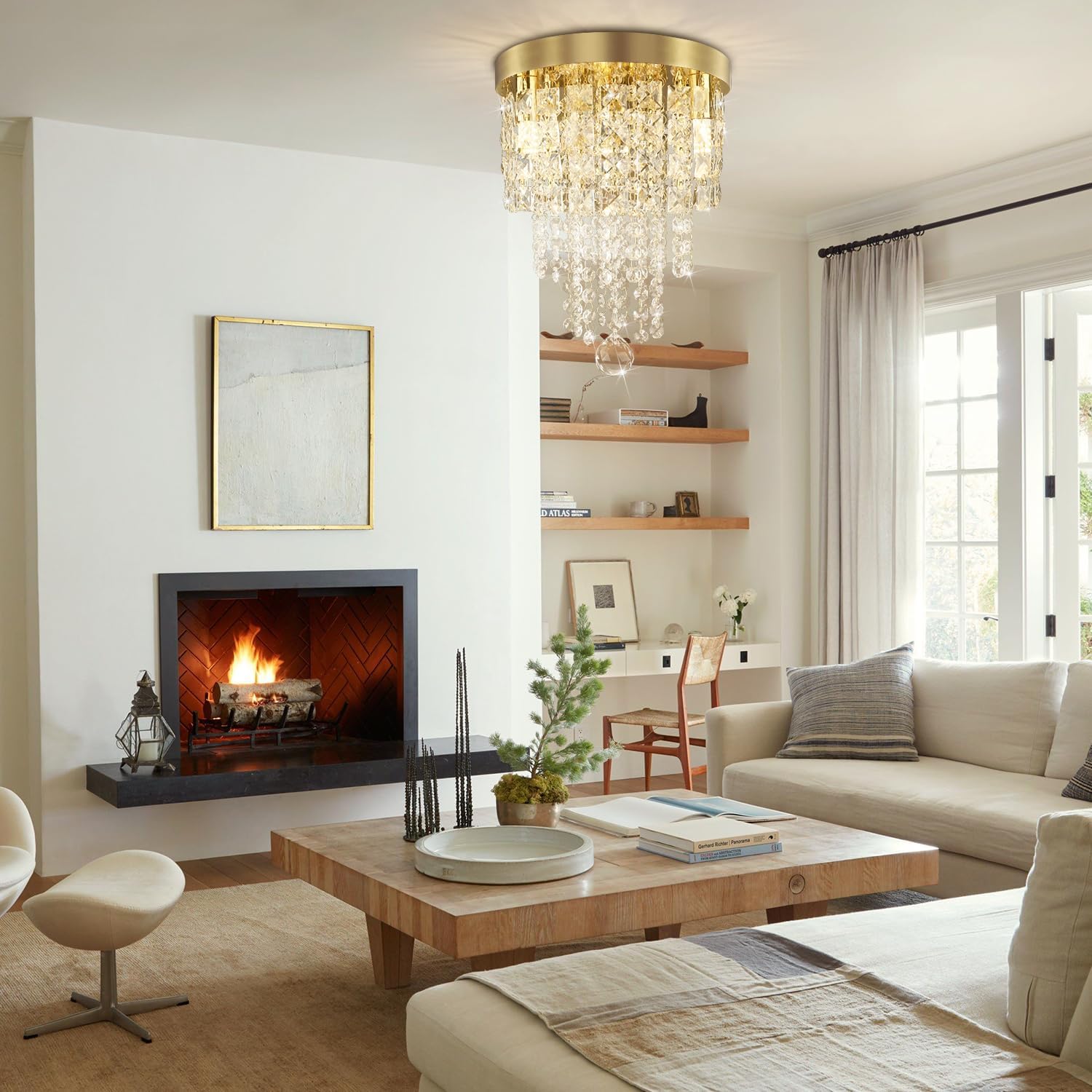 Modern Luxury Gold Crystal Flush Mount Ceiling Light Tiered Chandelier G9 Dimmable