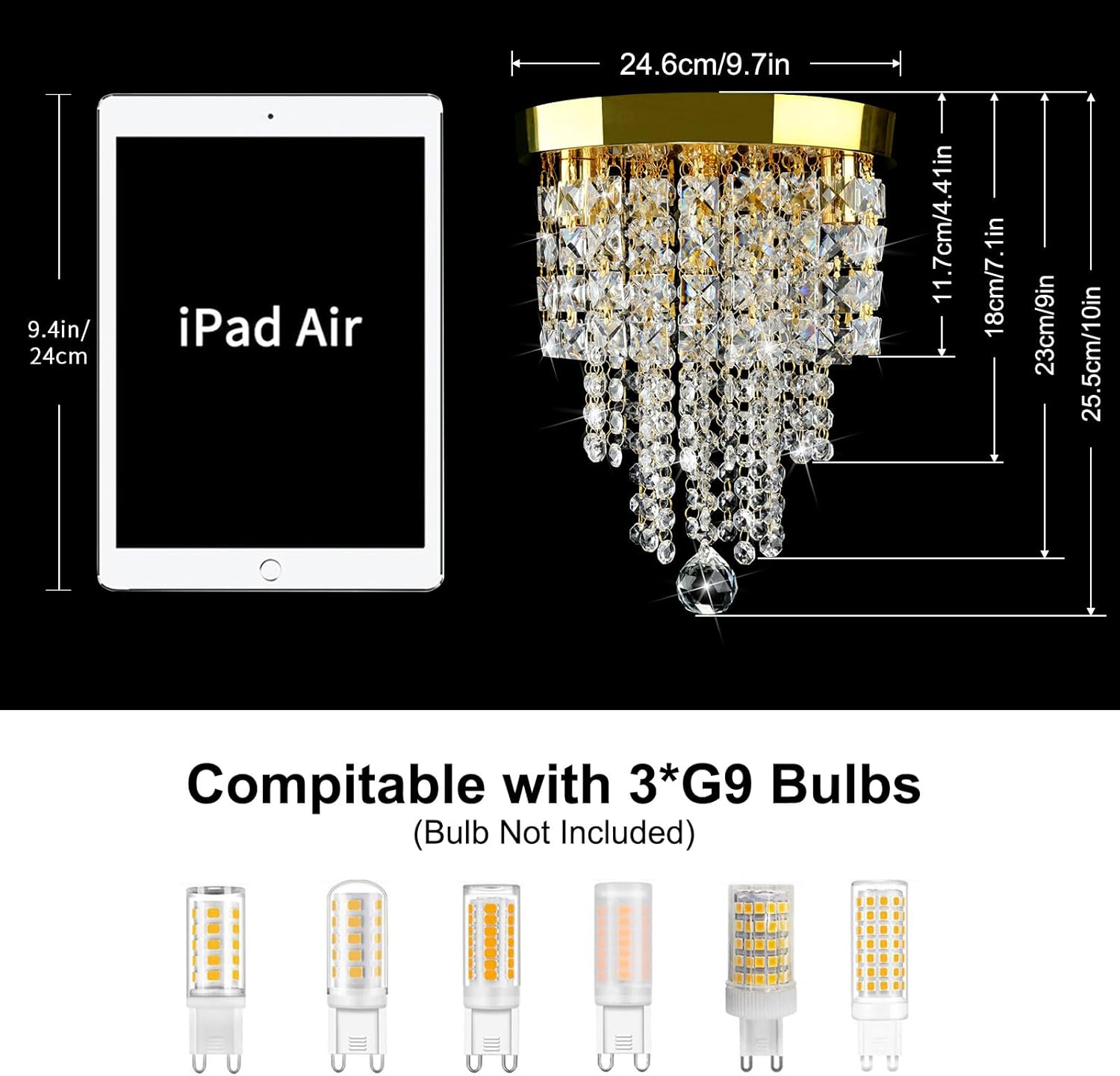 Modern Luxury Gold Crystal Flush Mount Ceiling Light Tiered Chandelier G9 Dimmable
