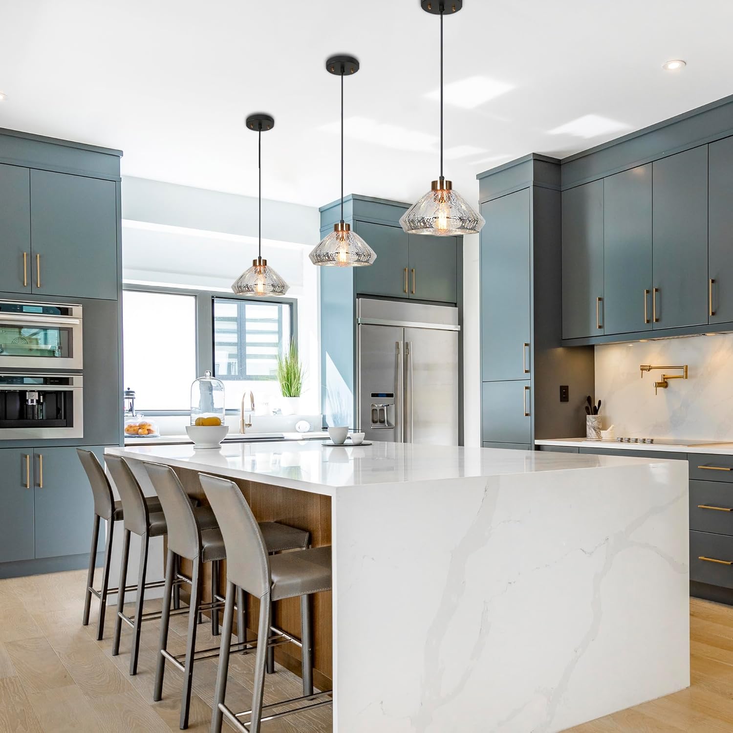 Modern Gold Seeded Glass Pendant Light Adjustable Hanging Kitchen Island Lamp E26