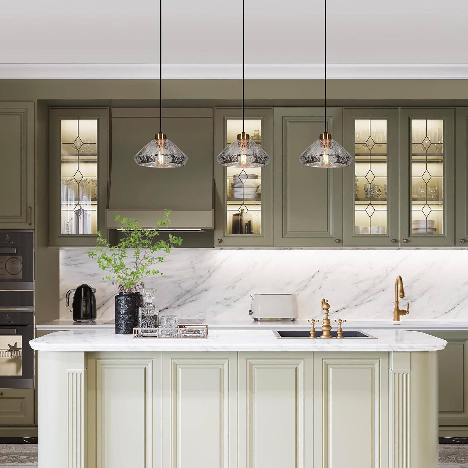 Modern Gold Seeded Glass Pendant Light Adjustable Hanging Kitchen Island Lamp E26