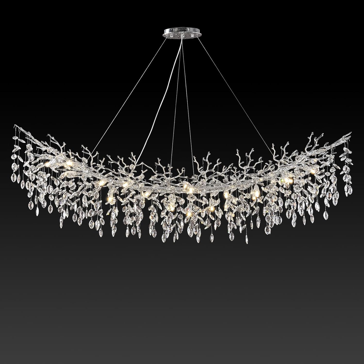 Modern Branch Crystal Chandelier Linear Pendant Light Luxury LED Adjustable Ceiling Fixture