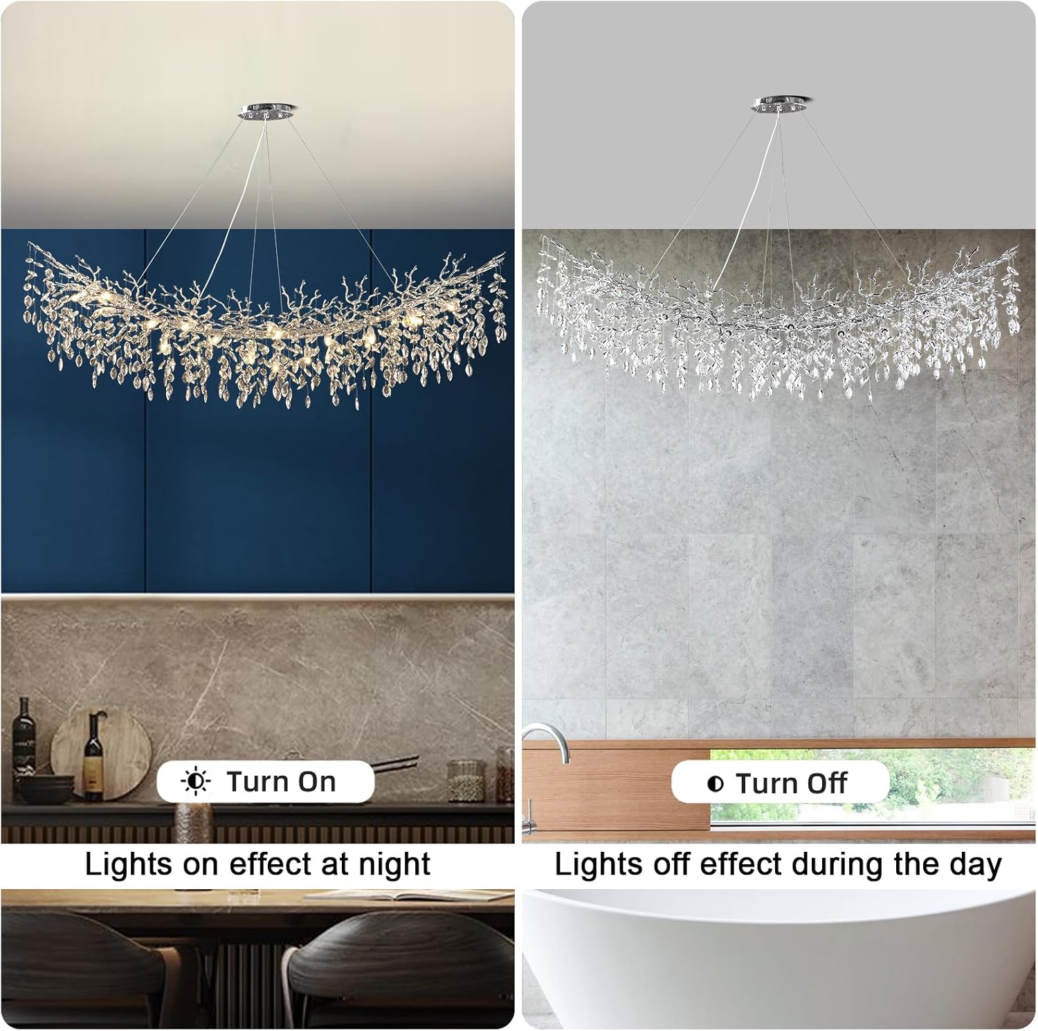 Modern Branch Crystal Chandelier Linear Pendant Light Luxury LED Adjustable Ceiling Fixture