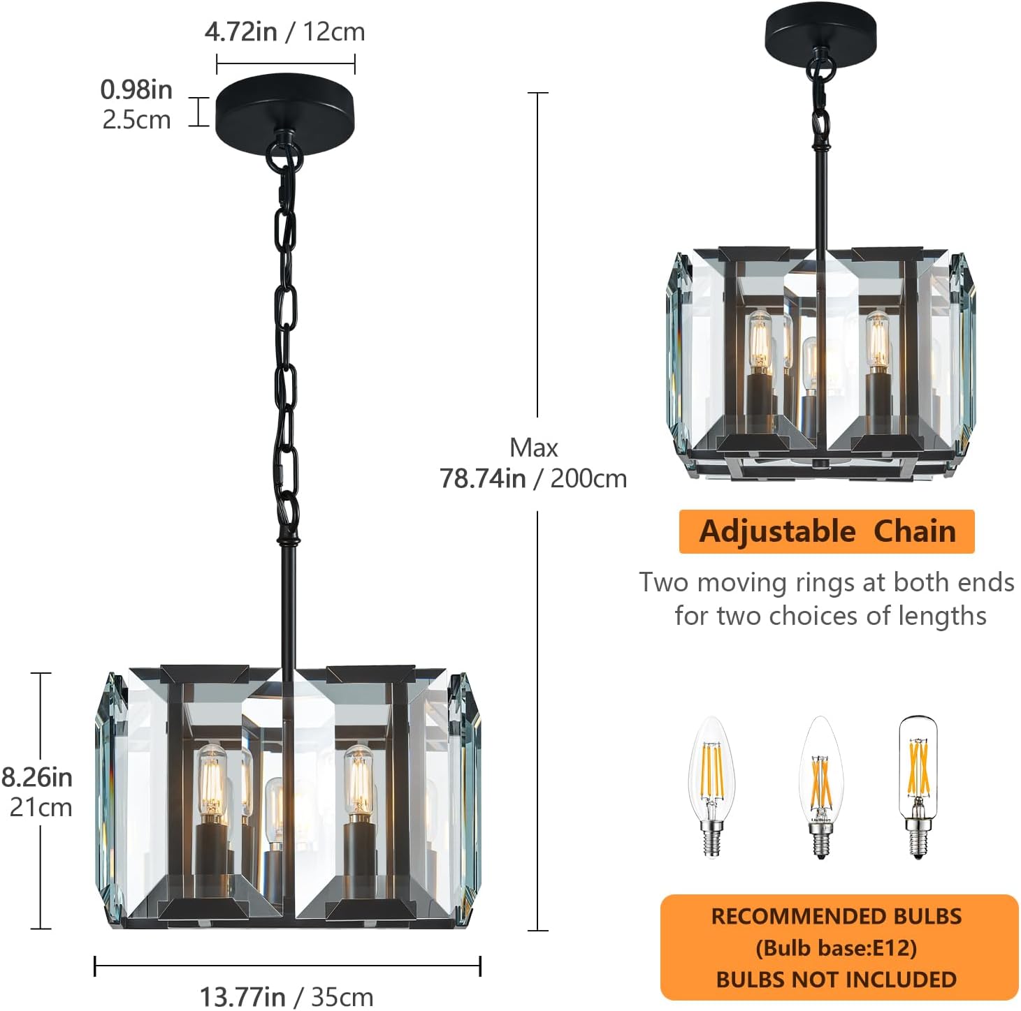 Modern Luxury Crystal Pendant Chandelier Adjustable Height E12