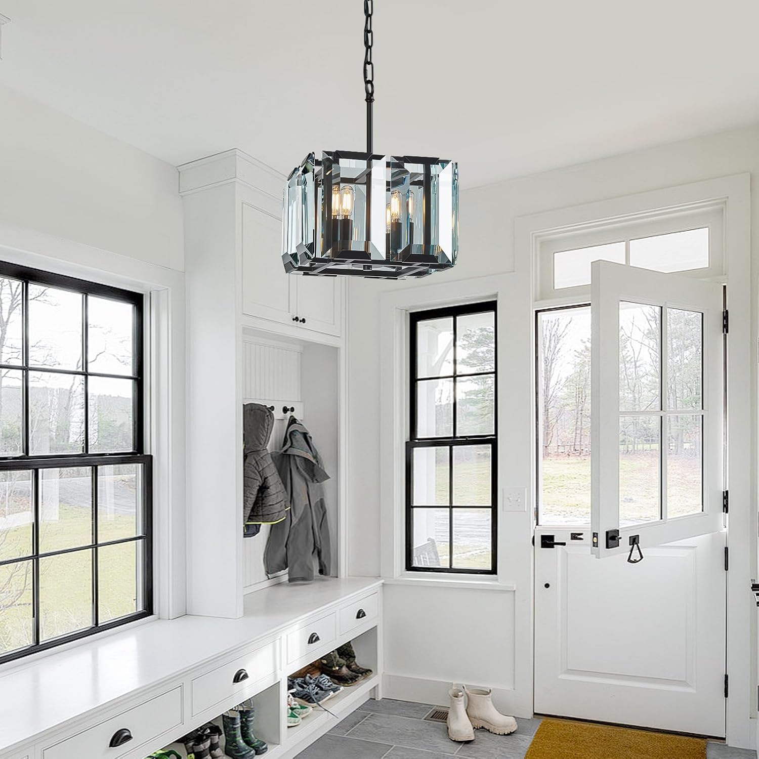 Modern Luxury Crystal Pendant Chandelier Adjustable Height E12