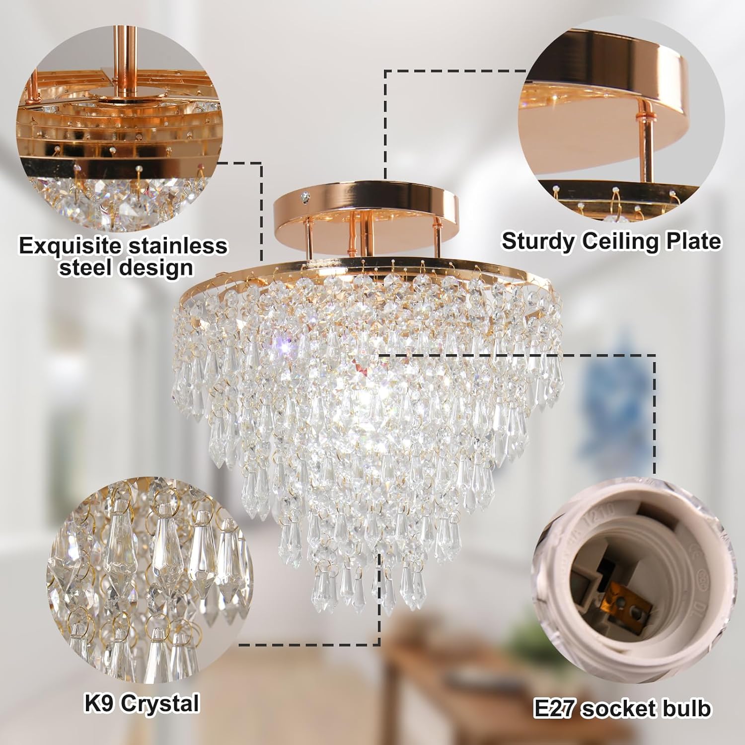 Modern Crystal Flush Mount Ceiling Light - Compact 11.8