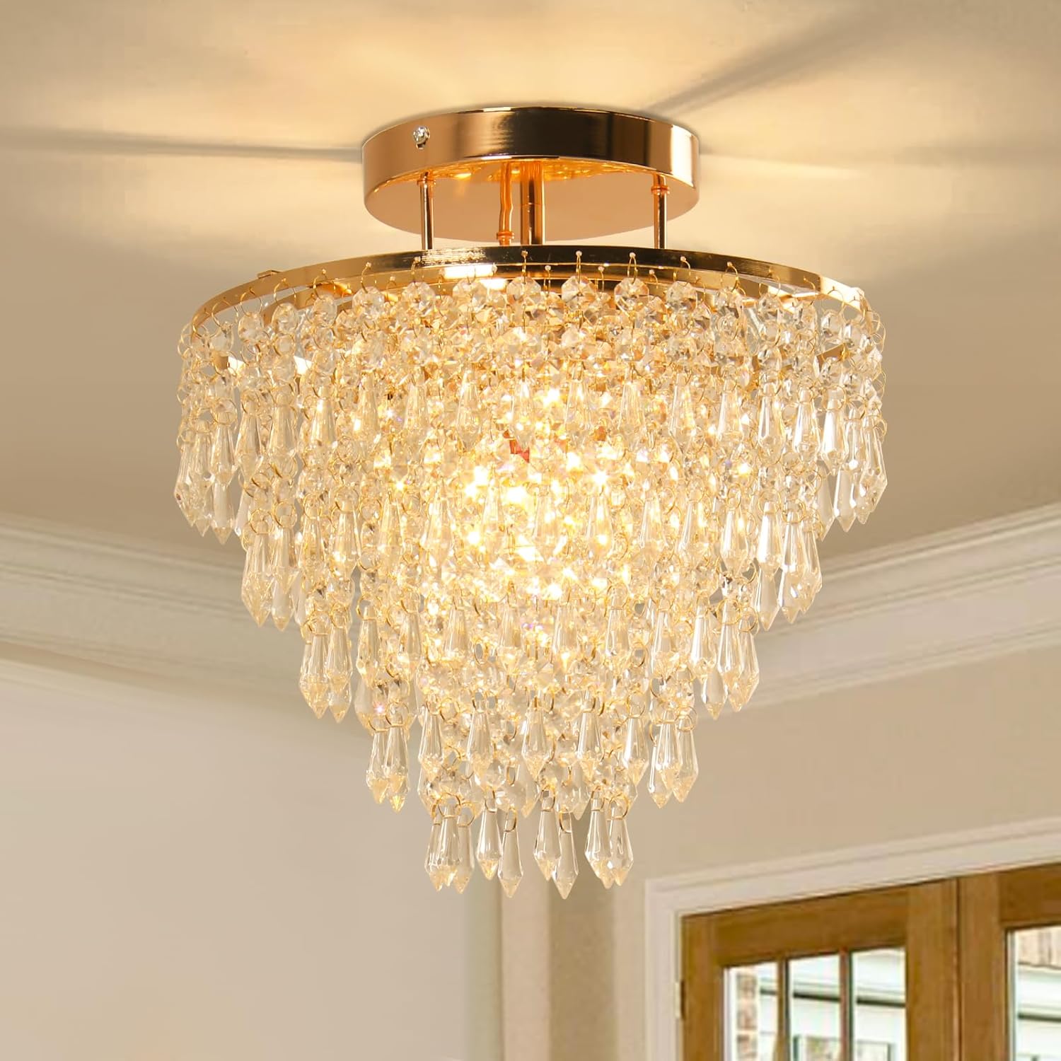 Modern Crystal Flush Mount Ceiling Light - Compact 11.8