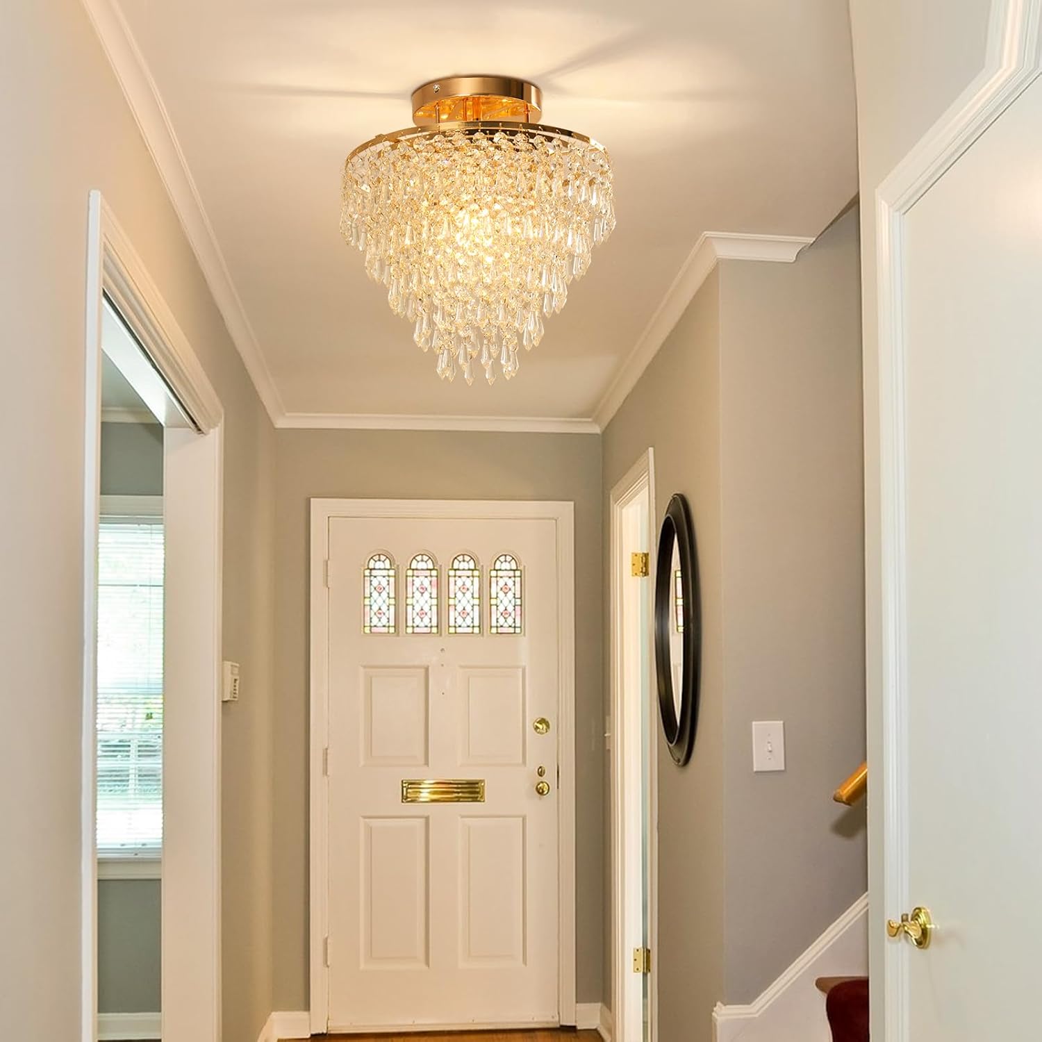 Modern Crystal Flush Mount Ceiling Light - Compact 11.8