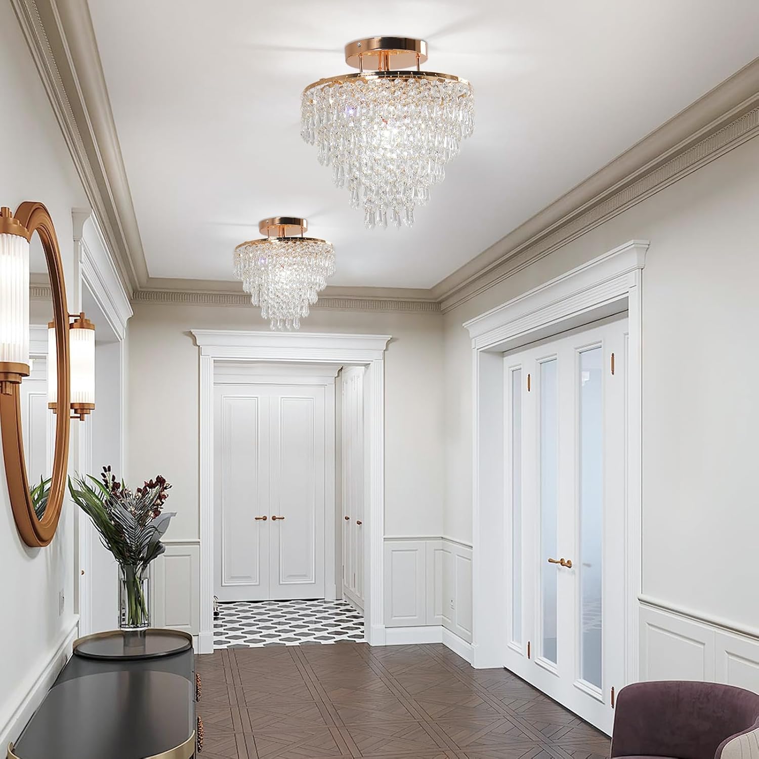 Modern Crystal Flush Mount Ceiling Light - Compact 11.8