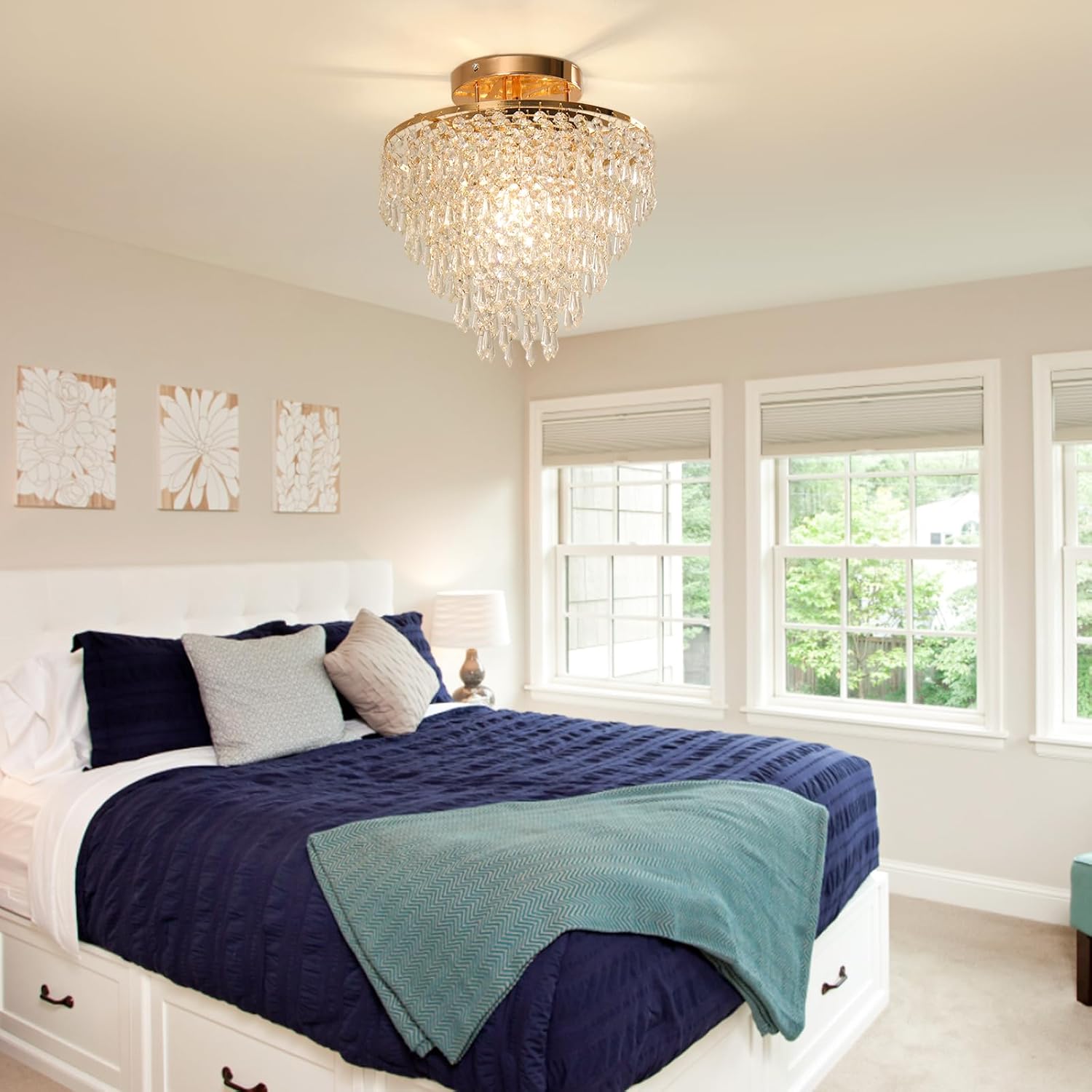 Modern Crystal Flush Mount Ceiling Light - Compact 11.8