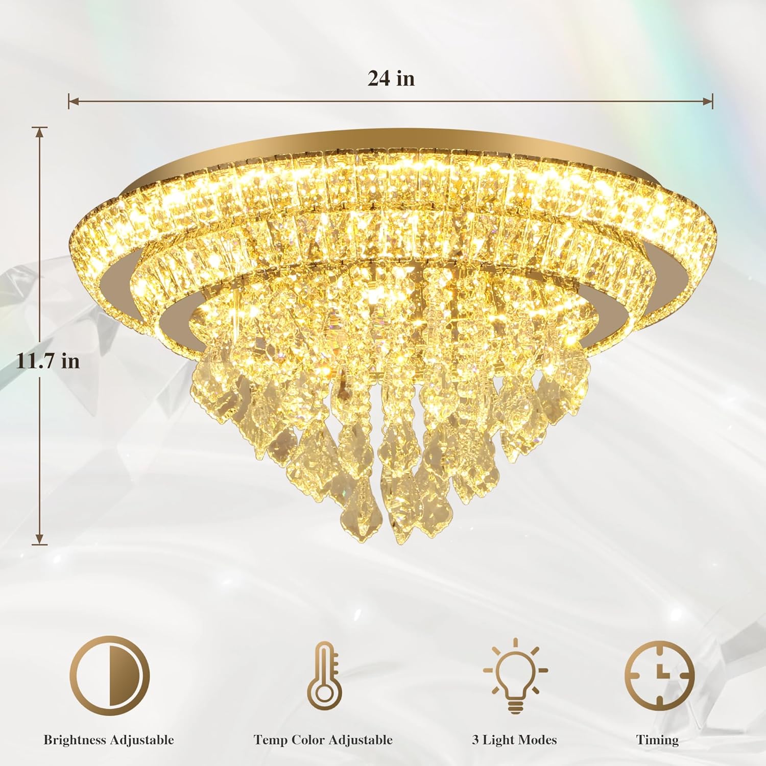 Modern Luxury Dimmable LED Crystal Ceiling Pendant Light with Remote - Gold Multi-Layer Round Design