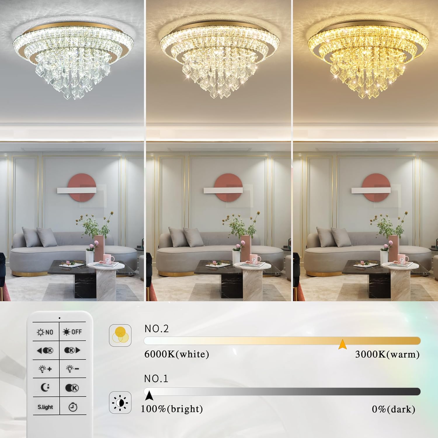 Modern Luxury Dimmable LED Crystal Ceiling Pendant Light with Remote - Gold Multi-Layer Round Design
