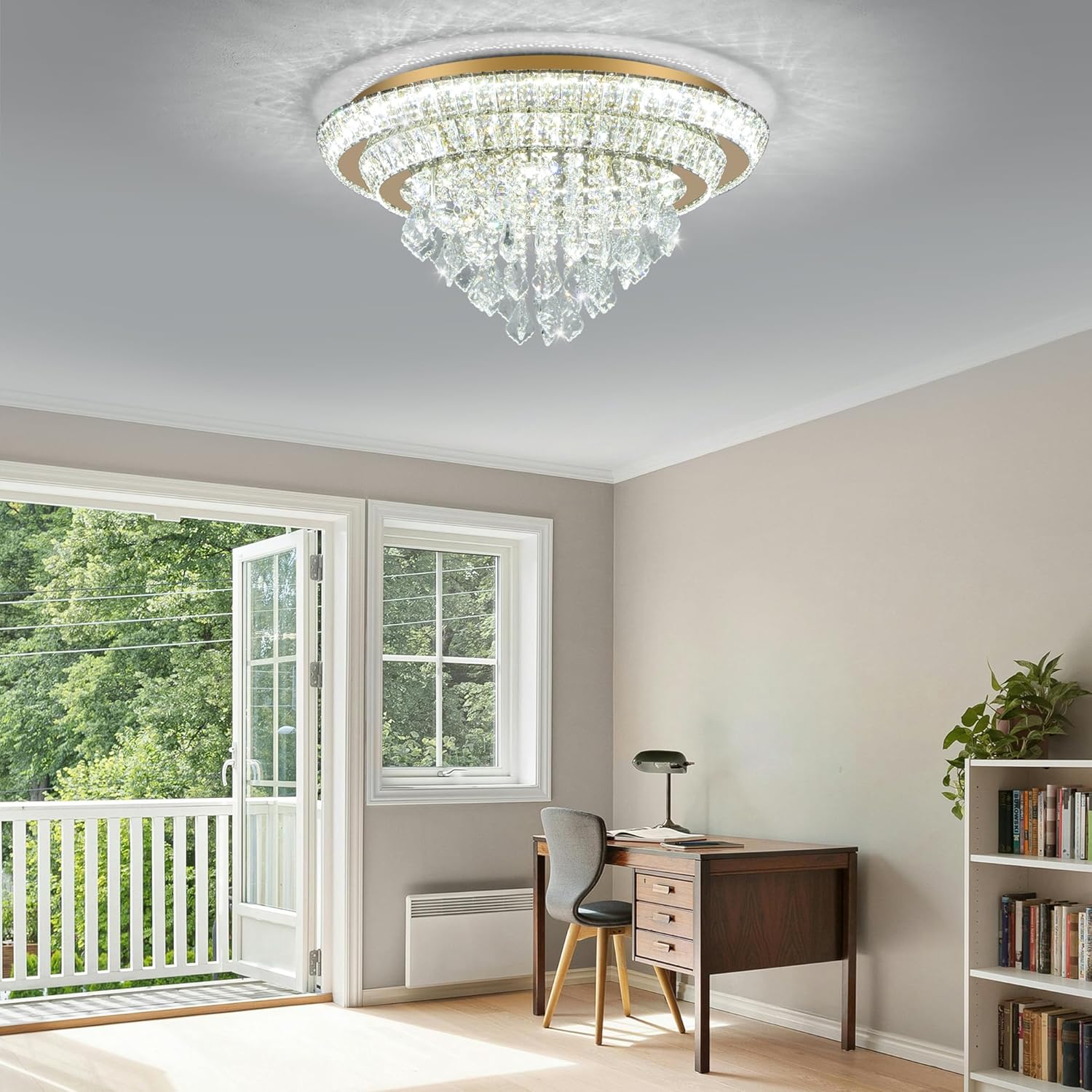 Modern Luxury Dimmable LED Crystal Ceiling Pendant Light with Remote - Gold Multi-Layer Round Design