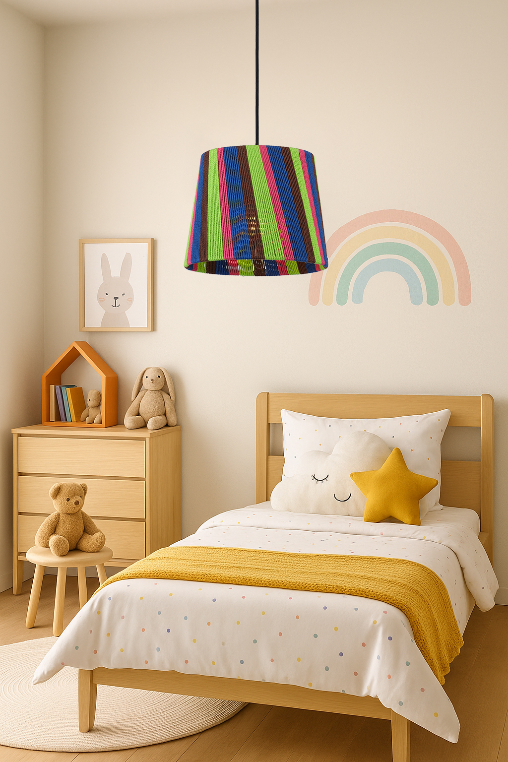 Vibrant Multicolor Cotton String Pendant Light - Handmade Artistic Woven Lampshade