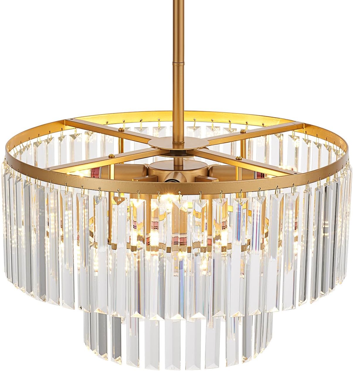 Luxury Round Crystal Chandelier - 8-Light Modern Gold Pendant with Dimmable E12 Base, Adjustable Height for Dining Room, Living Room, Hallway