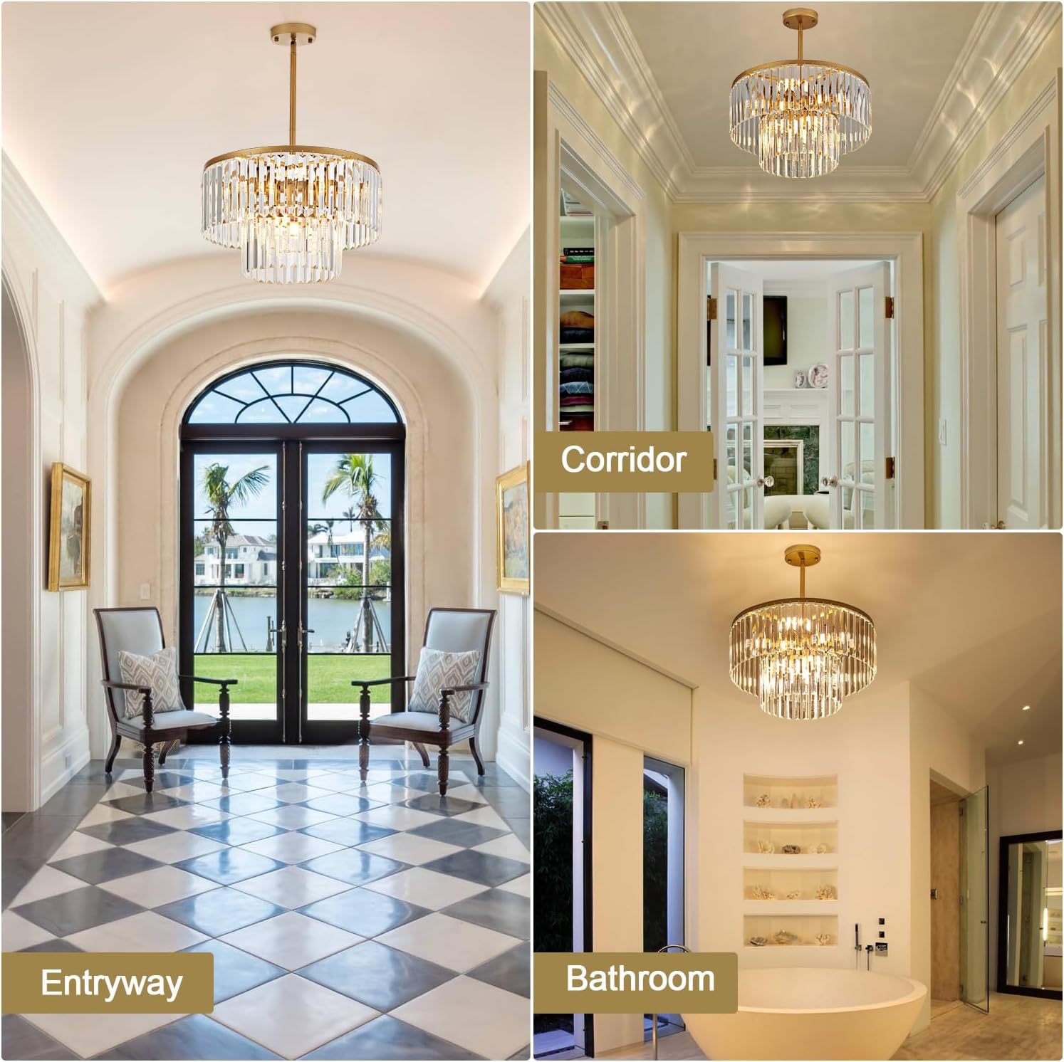 Luxury Round Crystal Chandelier - 8-Light Modern Gold Pendant with Dimmable E12 Base, Adjustable Height for Dining Room, Living Room, Hallway